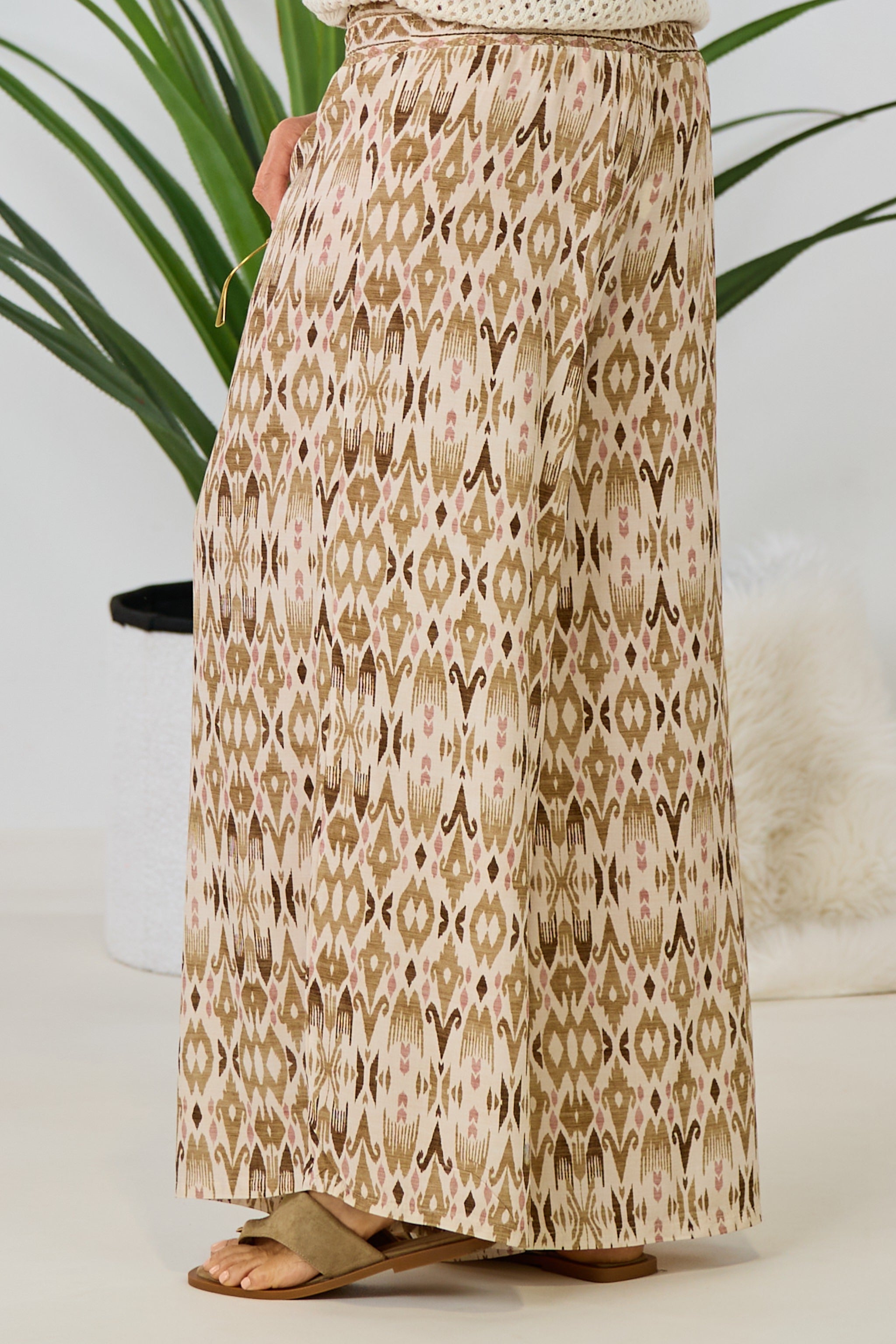Hosenrock mit gesmoktem Bund, taupe-beige