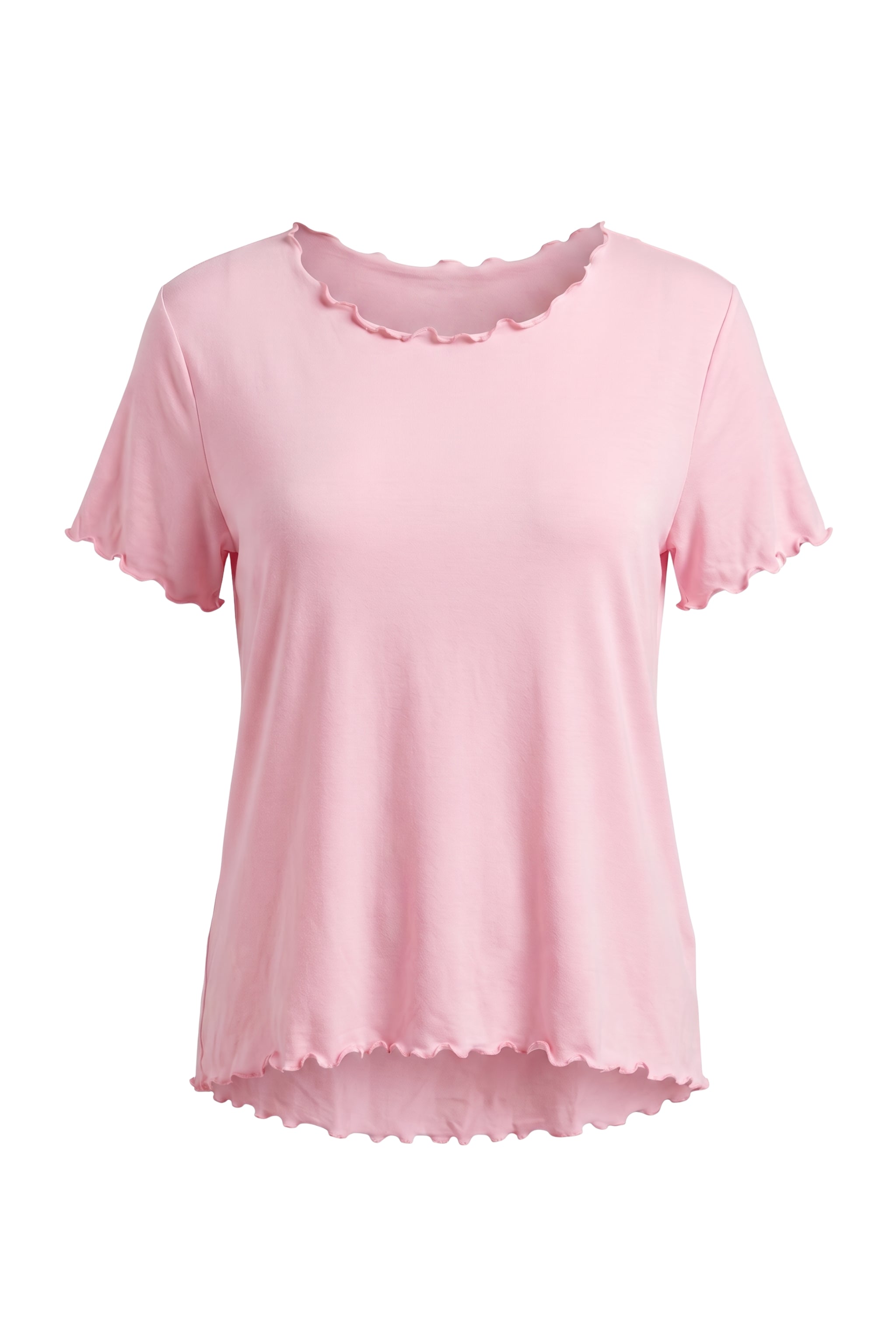 Basic Shirt mit leicht gewellten Abschlüssen - groß, rosa
