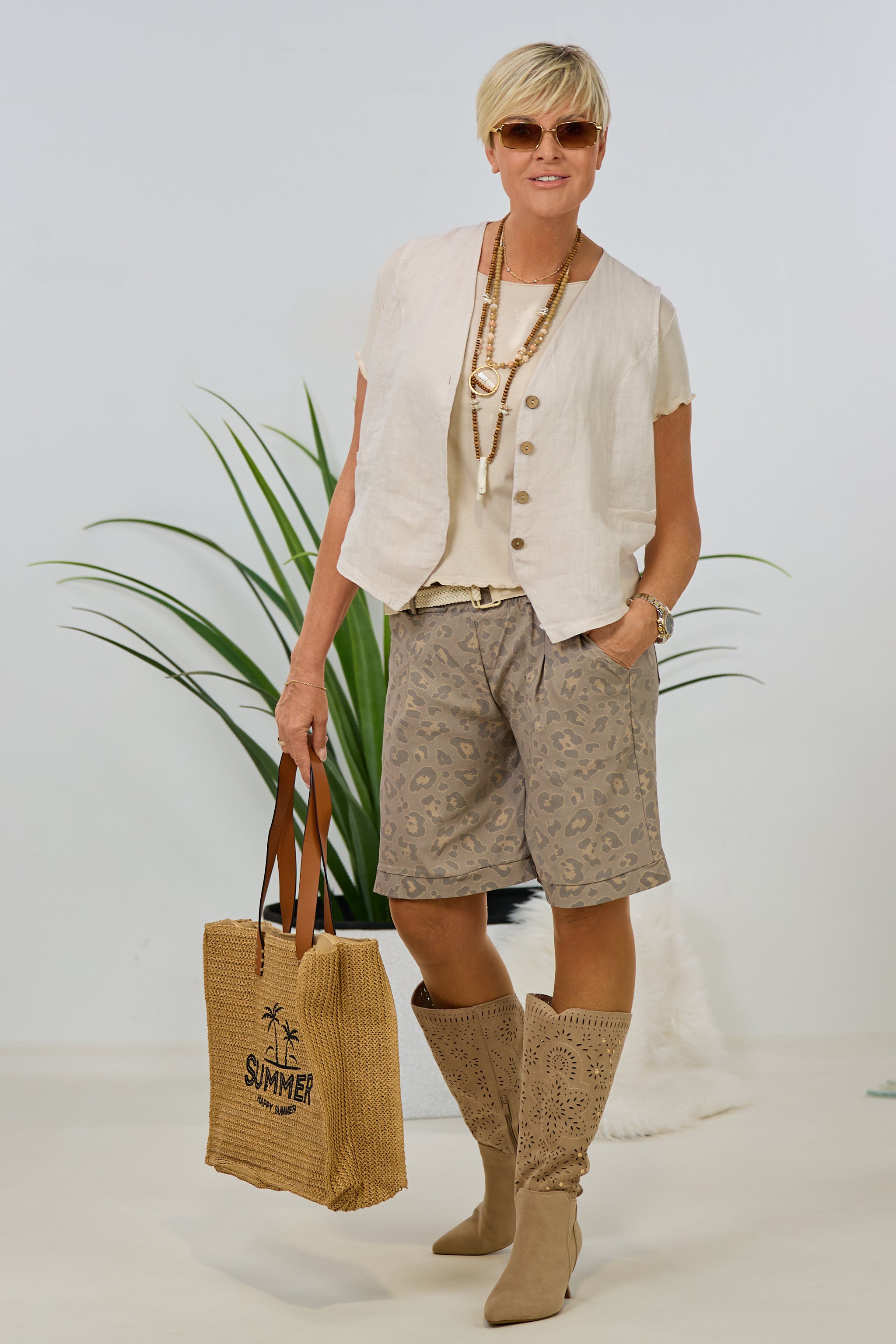 Leo-Shorts mit weiten Beinen, schlamm-leo