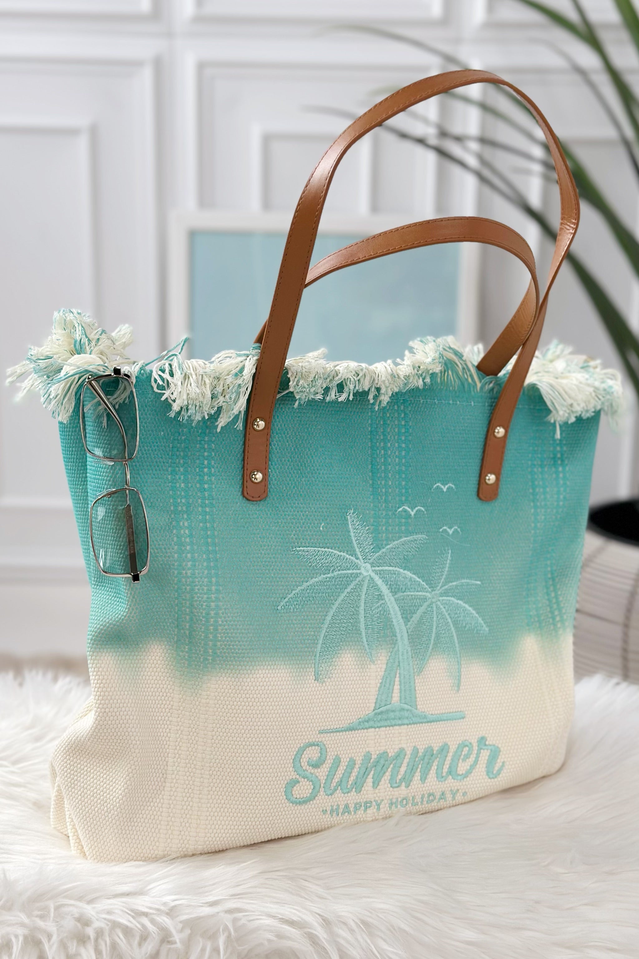 Strandtasche SUMMER, türkis-creme