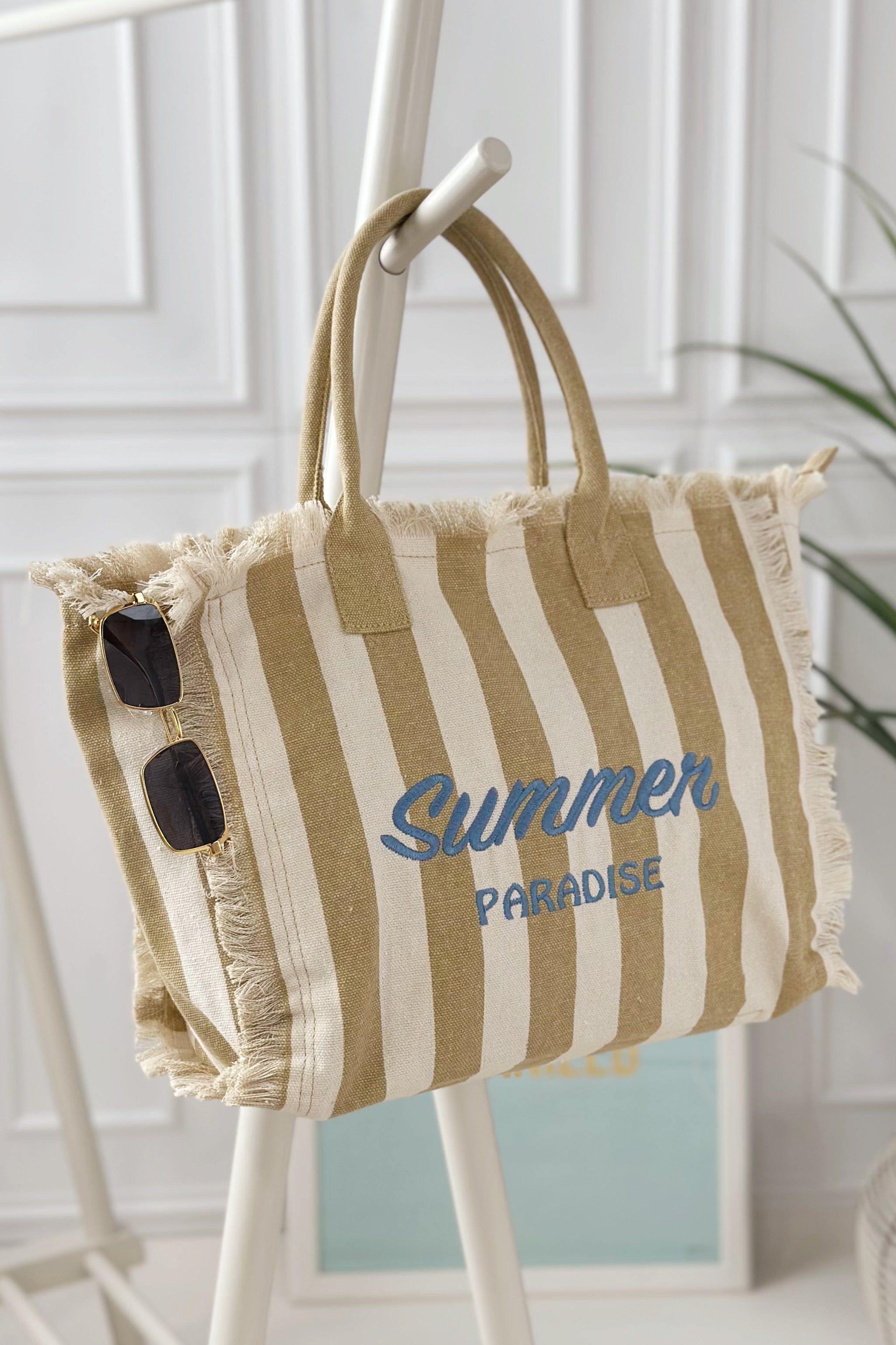 Shopper Summer PARADISE, taupe-creme-gestreift