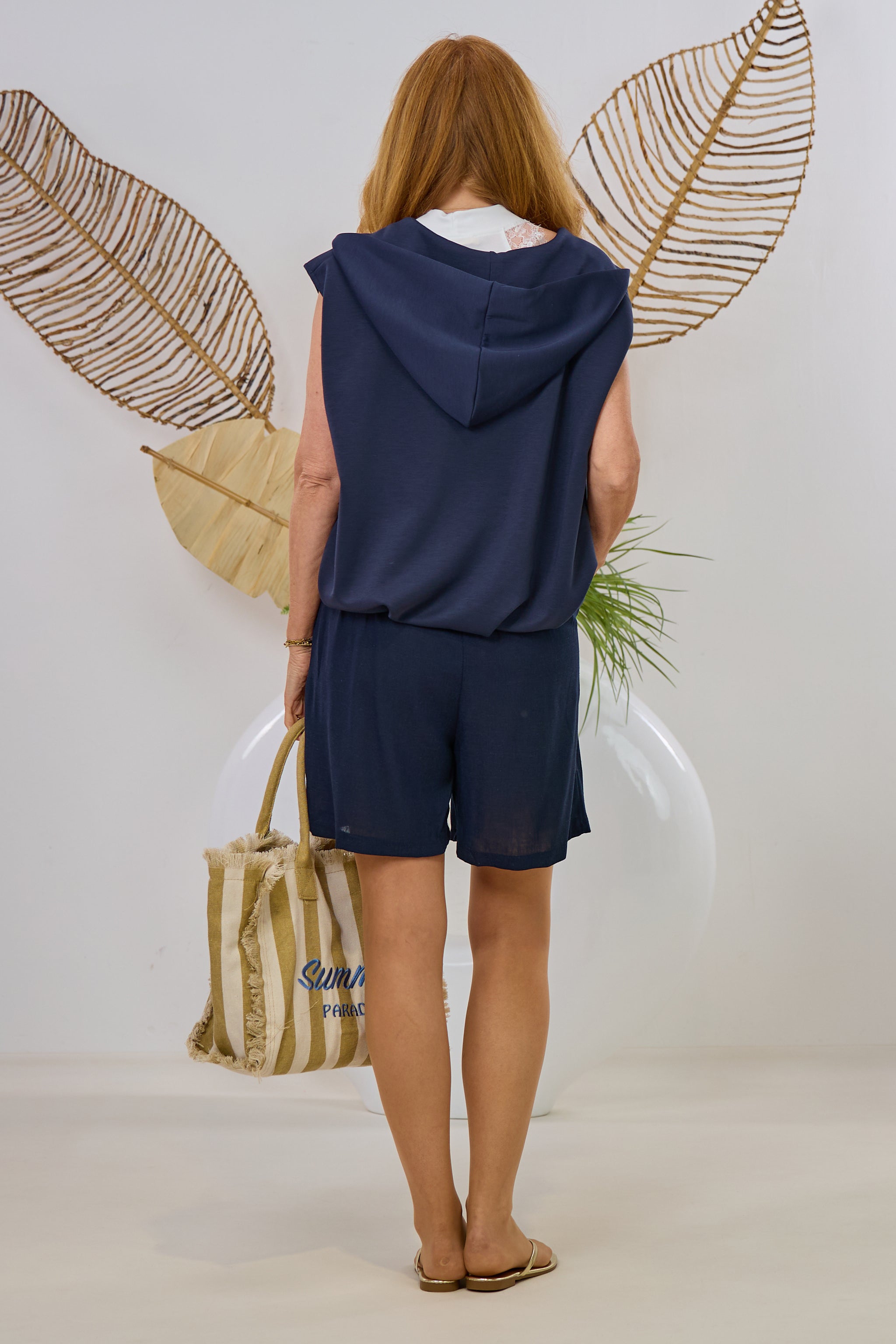 Cozy Weste mit Kapuze im Balloon-Style, marine