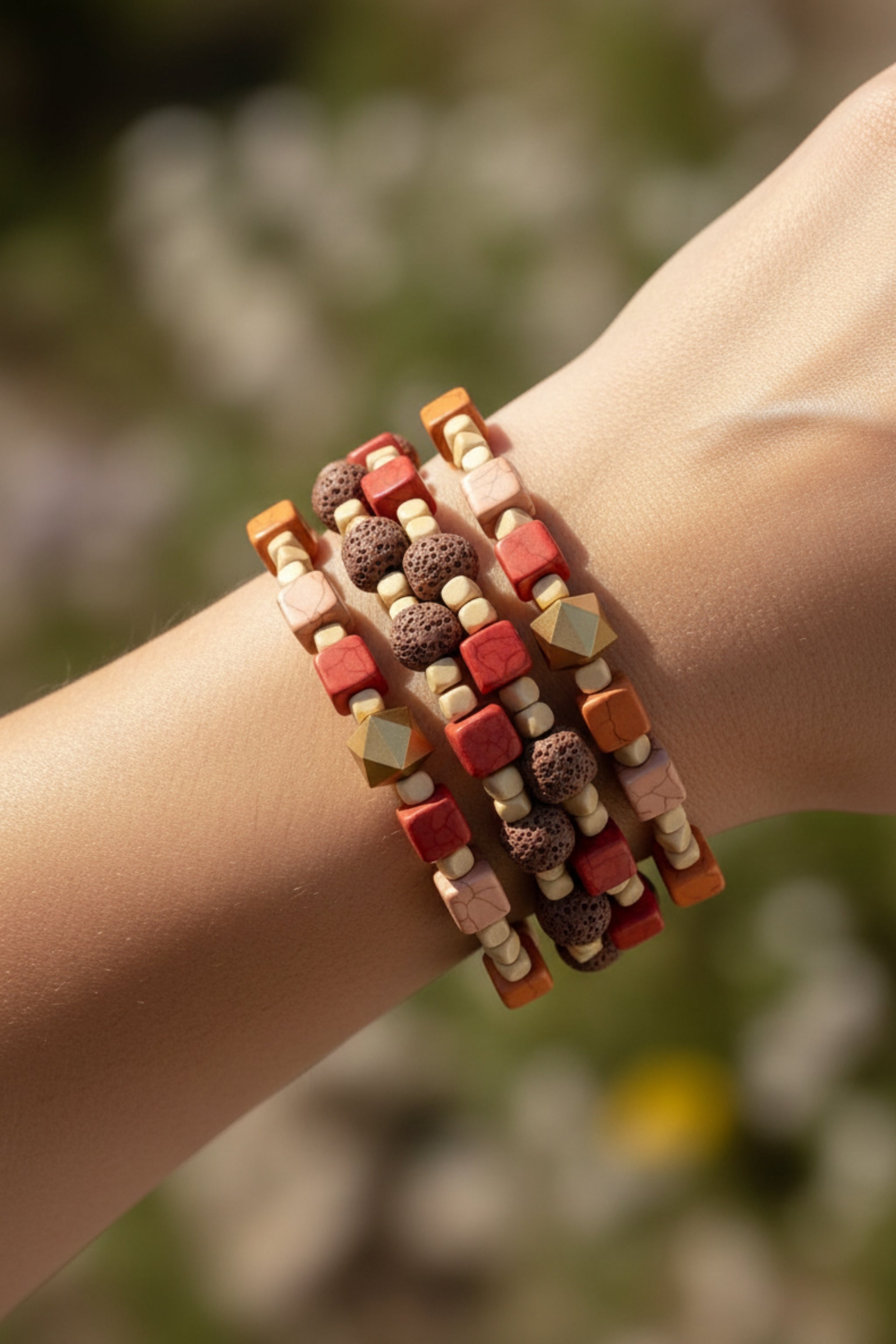 4-Fach Armband, beige-orange