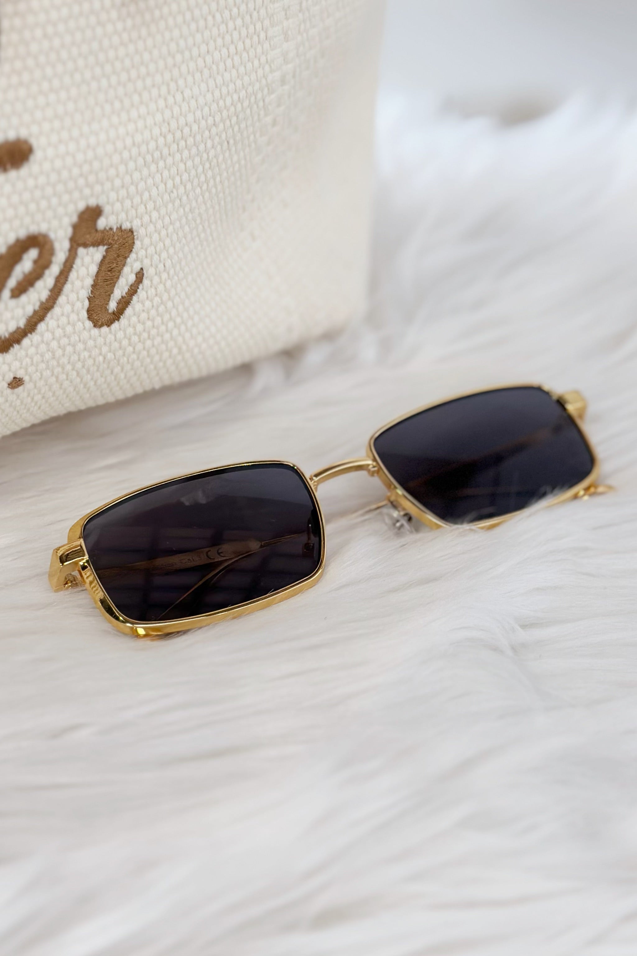 Eckige Sonnenbrille mit Metallbügel, gold-anthrazit