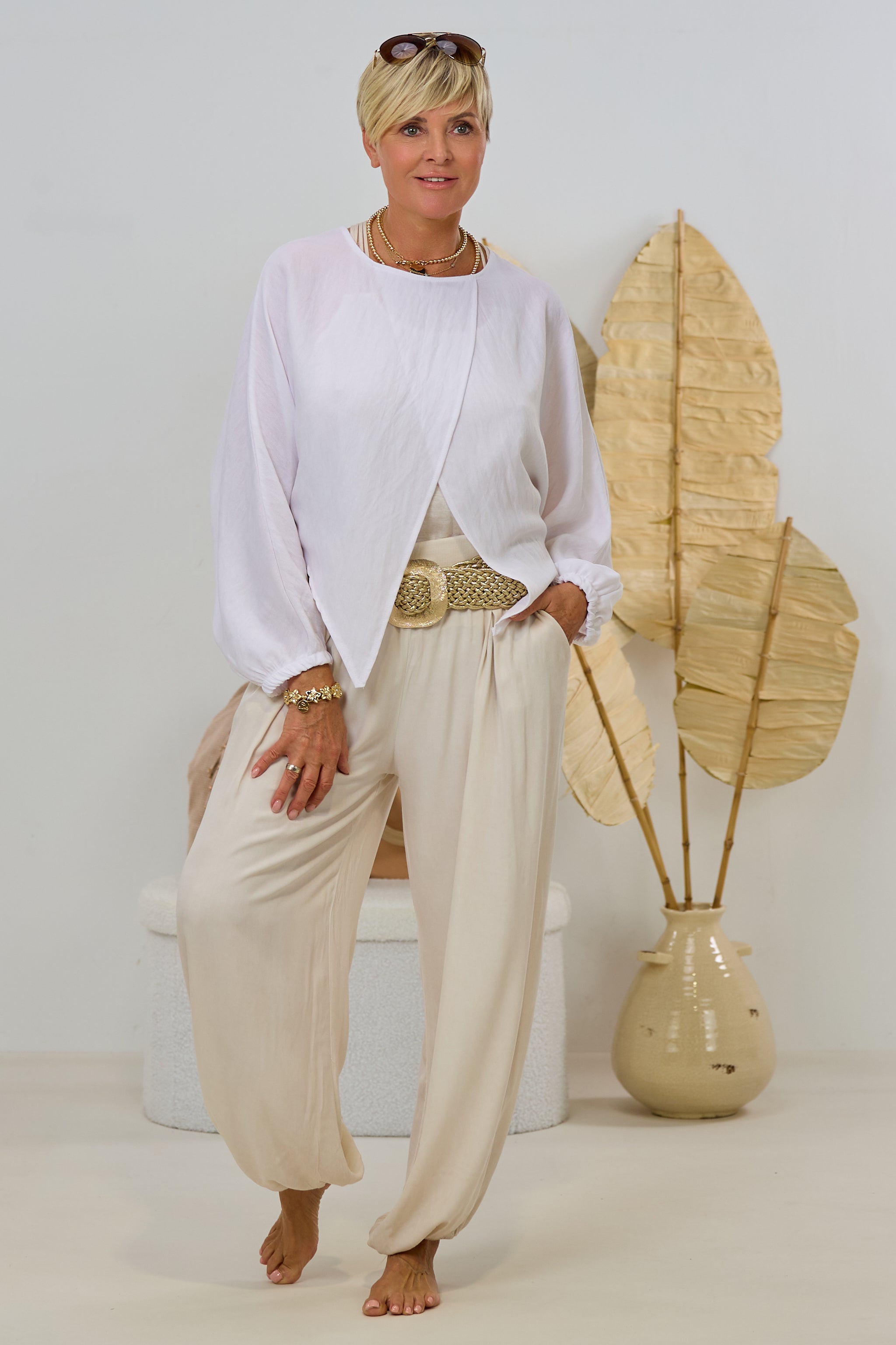 Overlay/Bluse mit langen Ärmeln, weiß