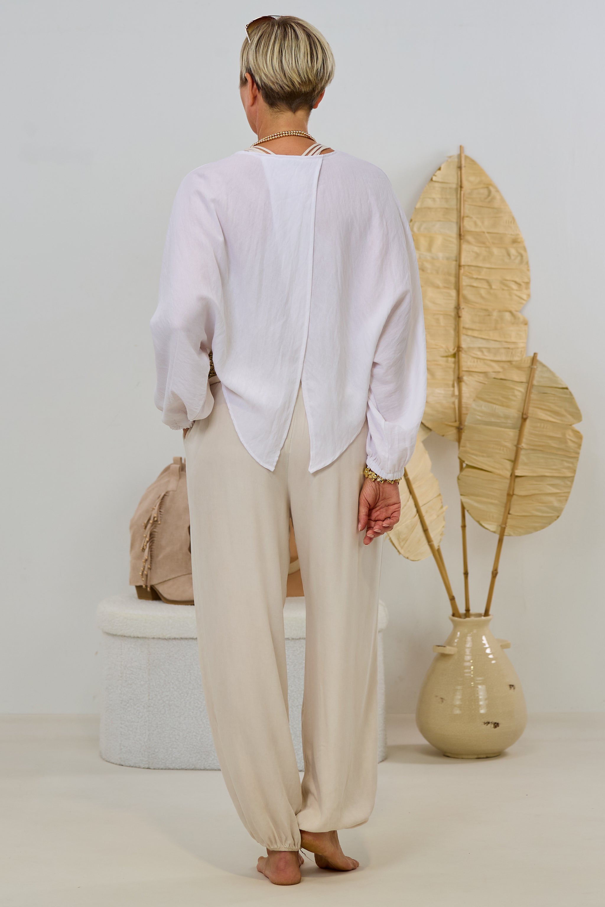 Overlay/Bluse mit langen Ärmeln, weiß