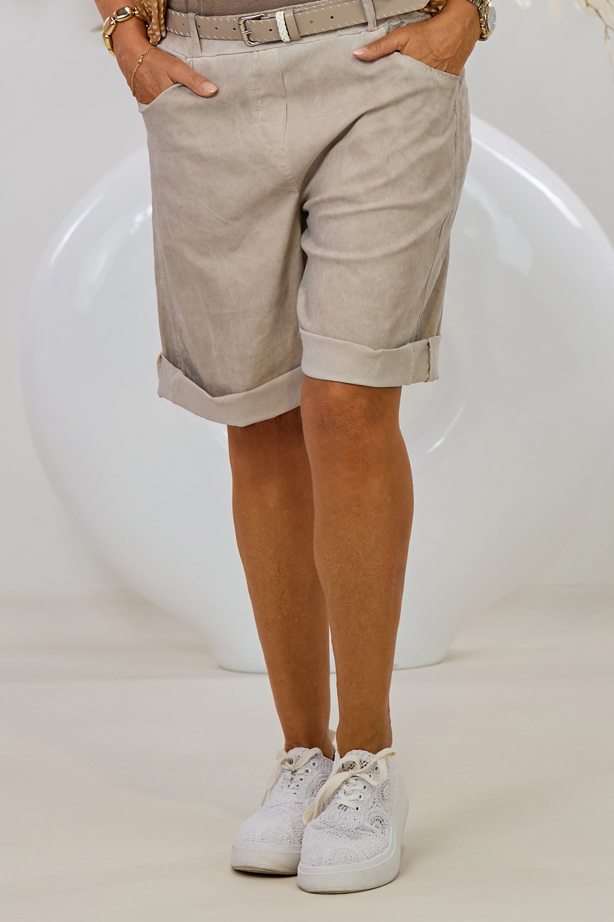 Shorts mit elastischem Bund, stein