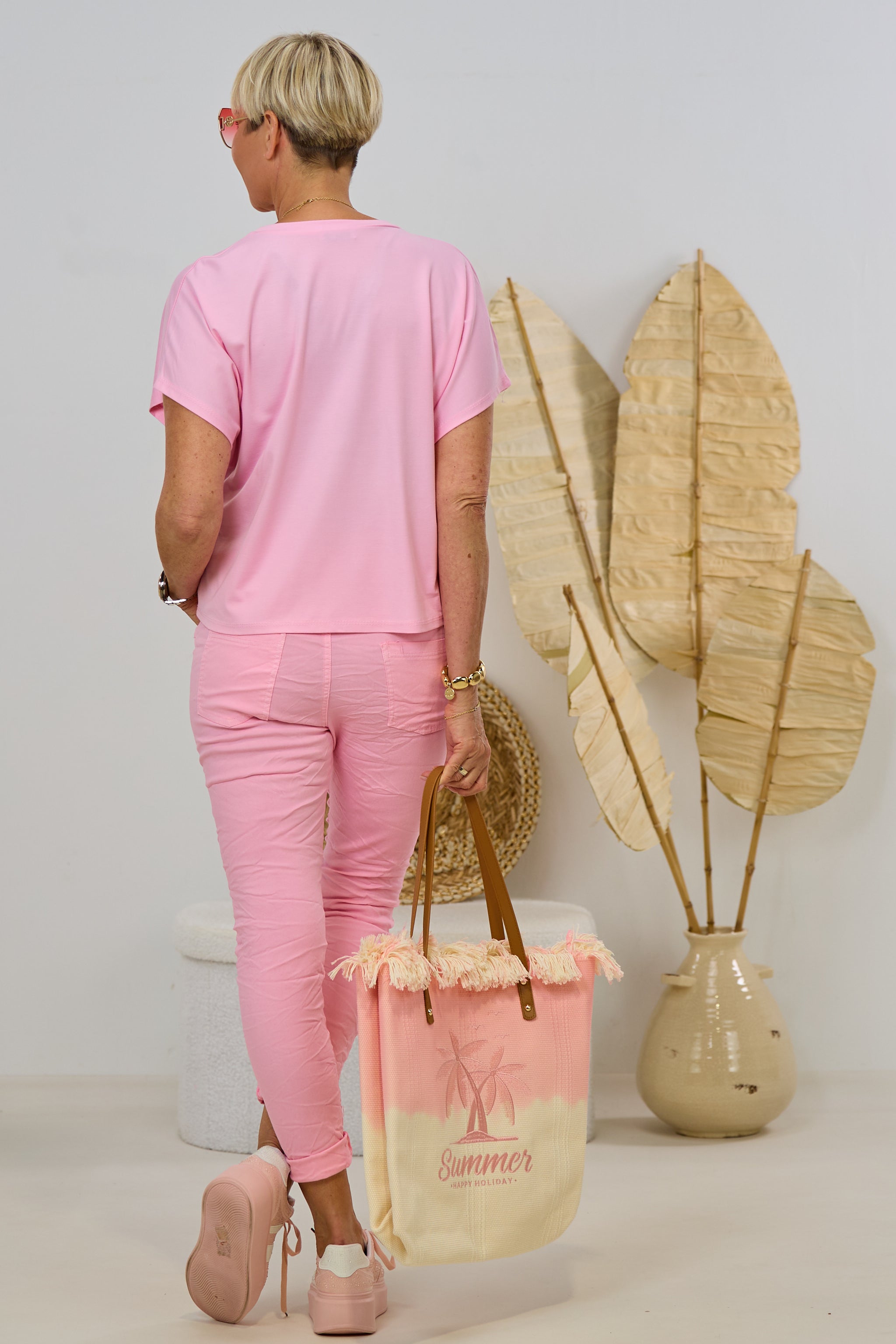 Shirt mit Raffung vorne, candy rosa