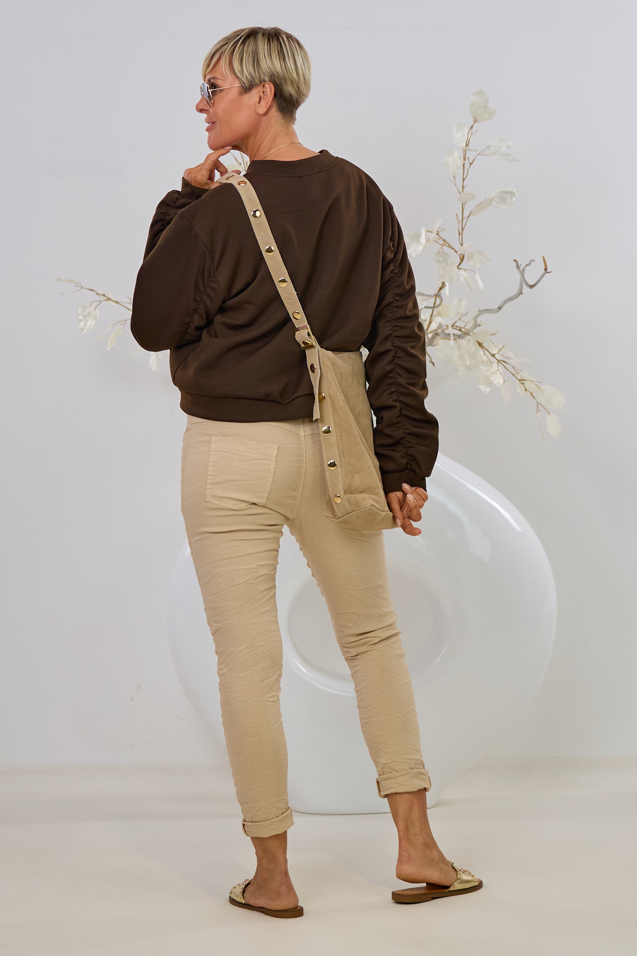 Cozy Blouson mit gerafften Ärmeln, braun