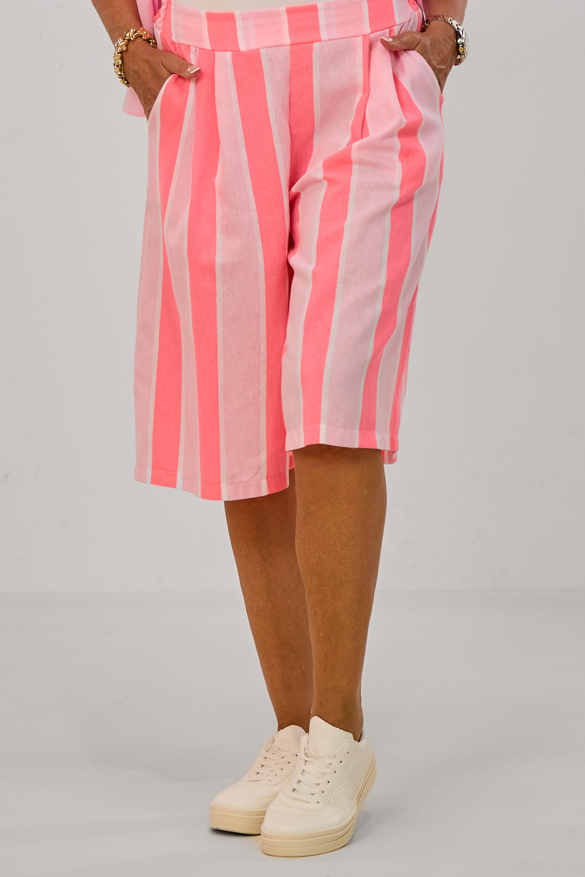 gestreifte Bermuda-Hose, rosa-pink