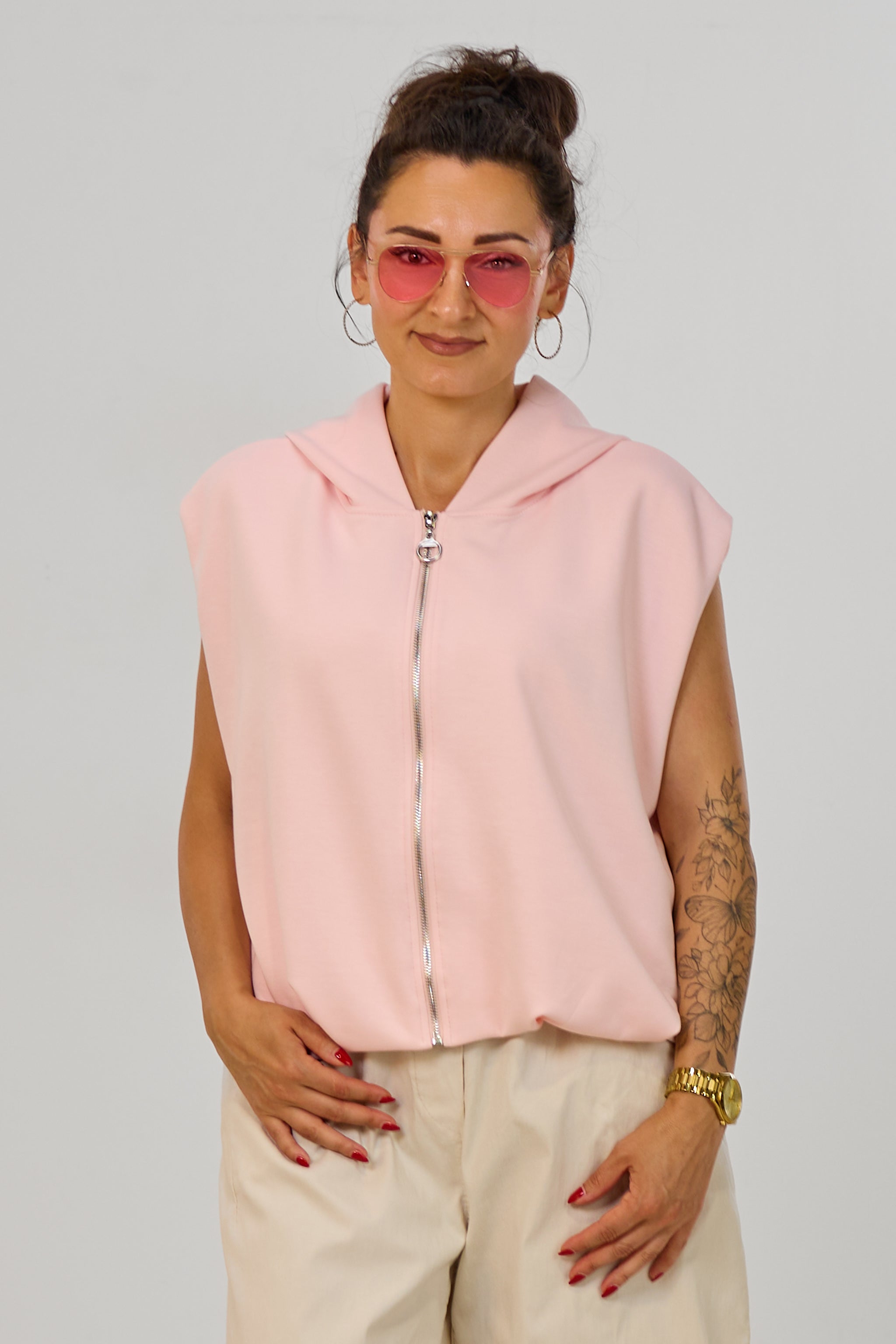 Cozy Weste mit Kapuze im Balloon-Style, rosa