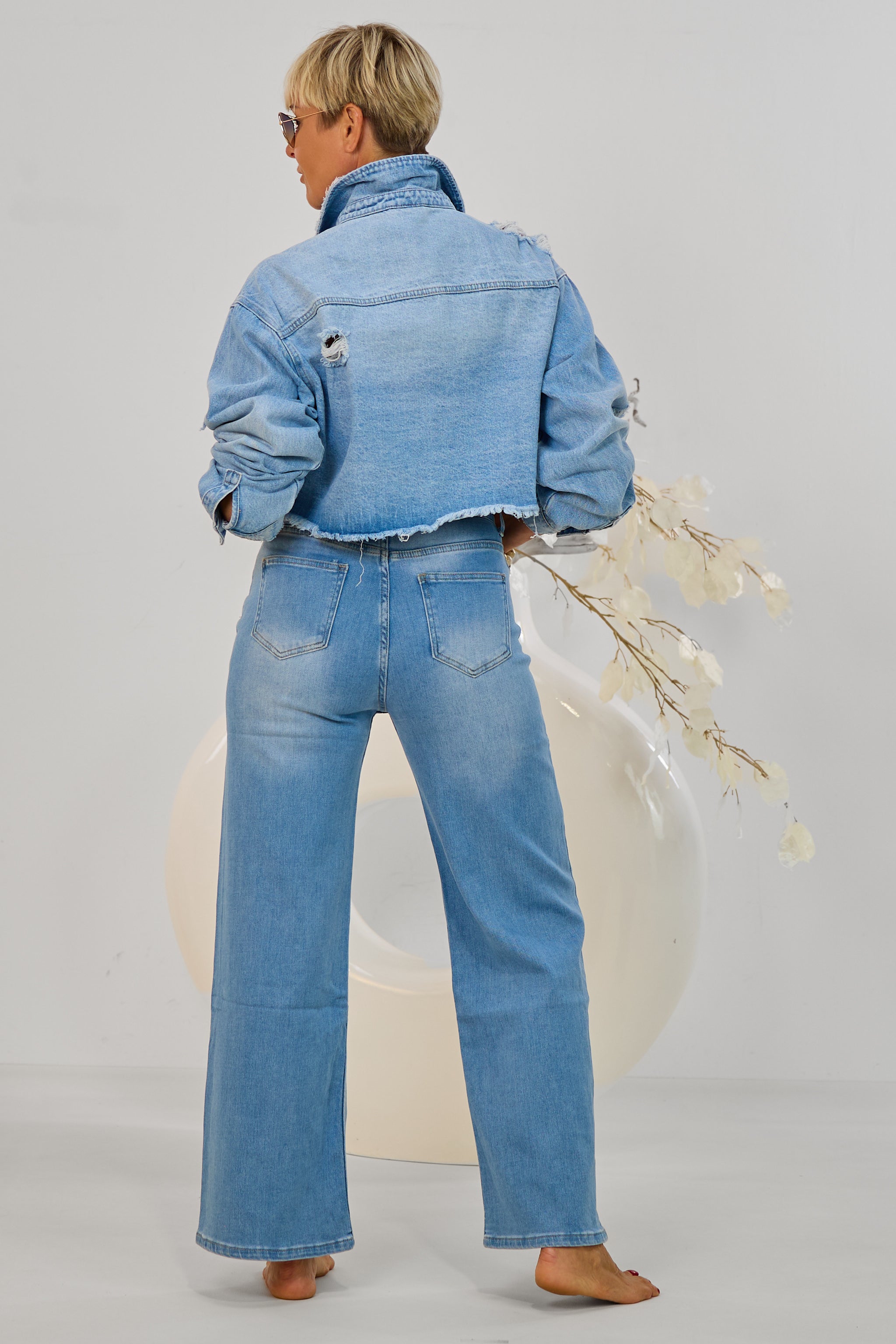 Midwaist Jeans mit schräger Knopfleiste, denim