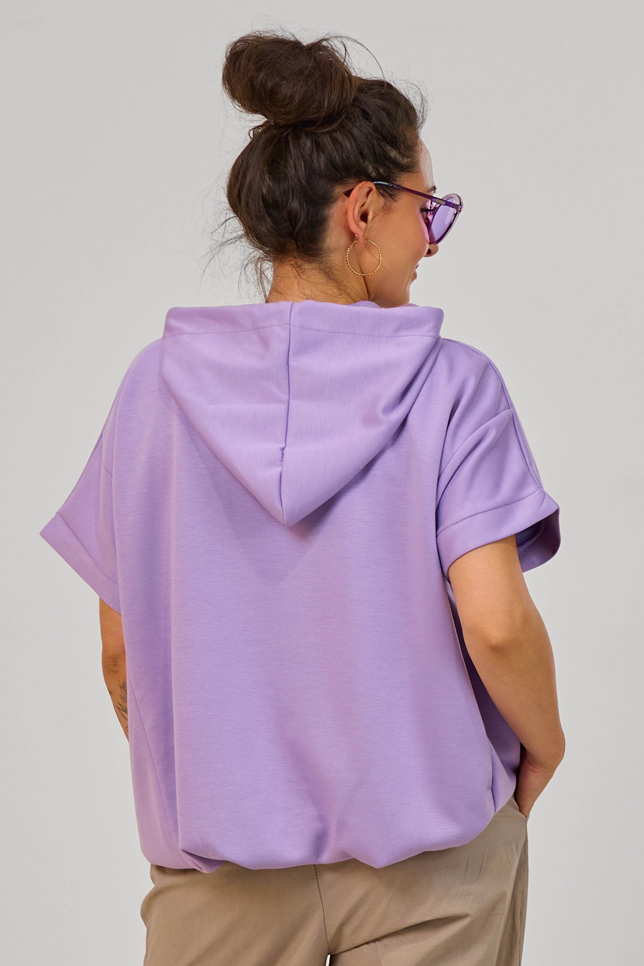 Cozy kurzarm Hoodie im Balloon-Style, flieder