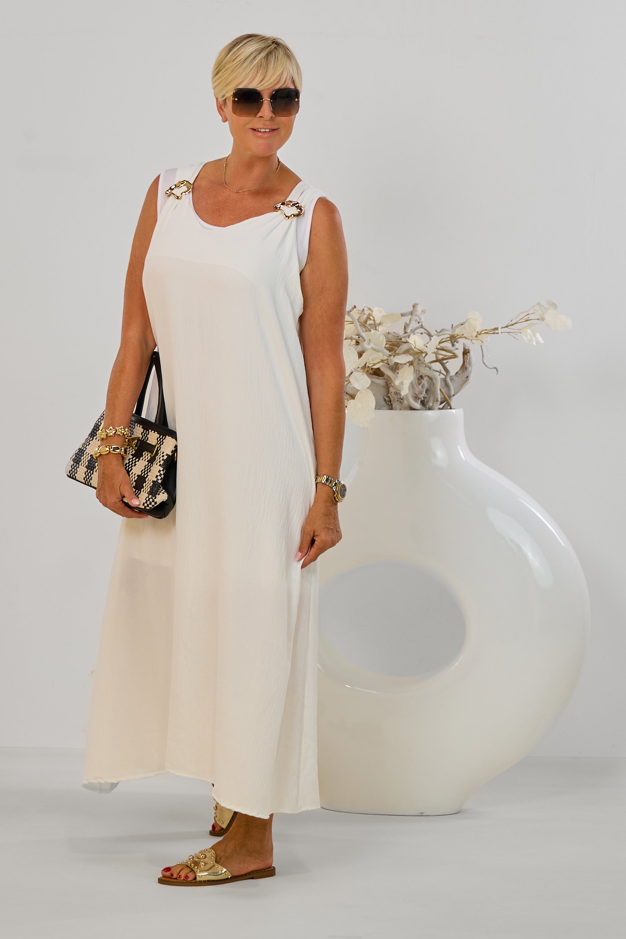 Maxikleid mit Broschen, ecru