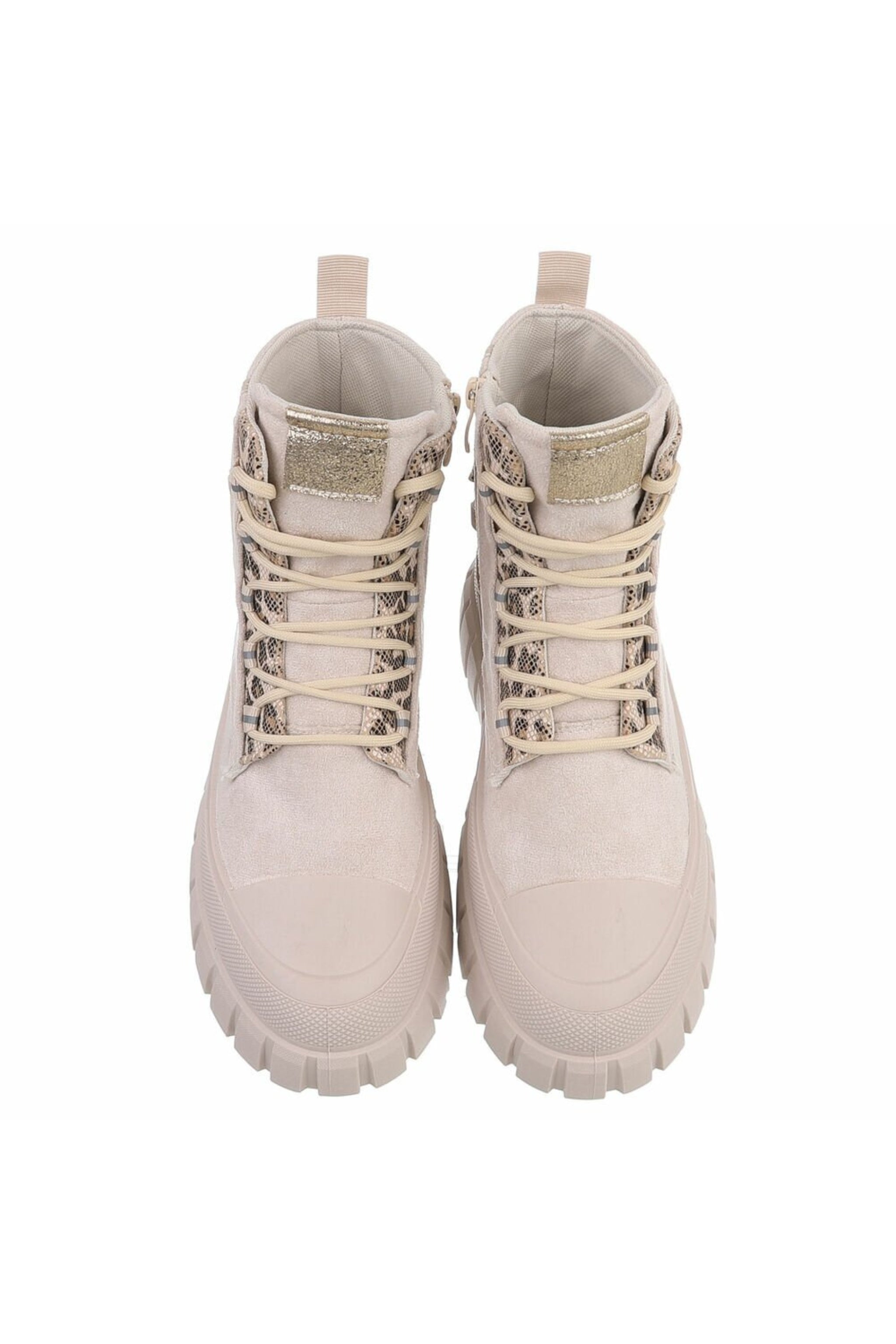 Schnürstiefelette, beige-leo-gold