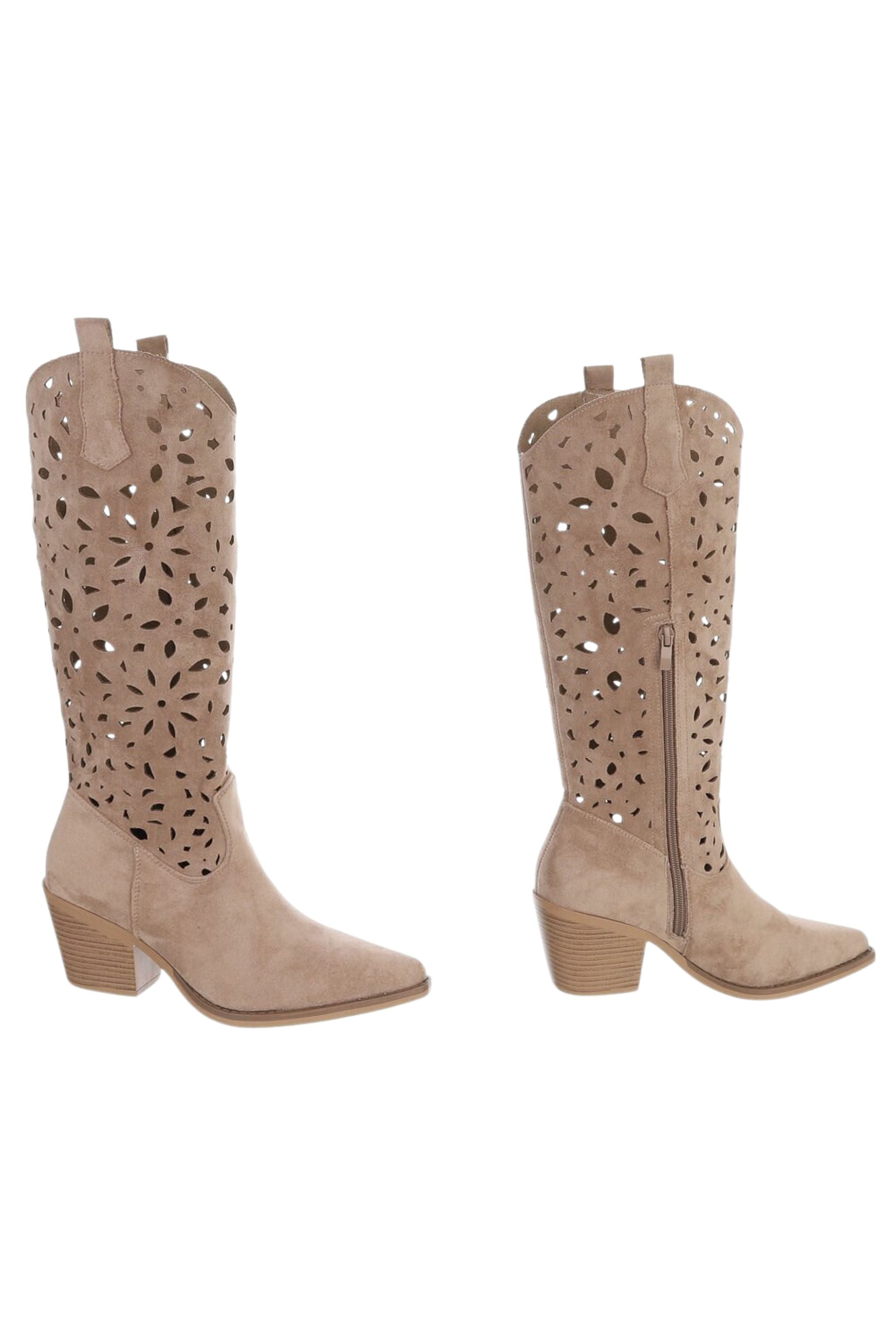 Cowboystiefel mit Cut-Outs, hellbraun