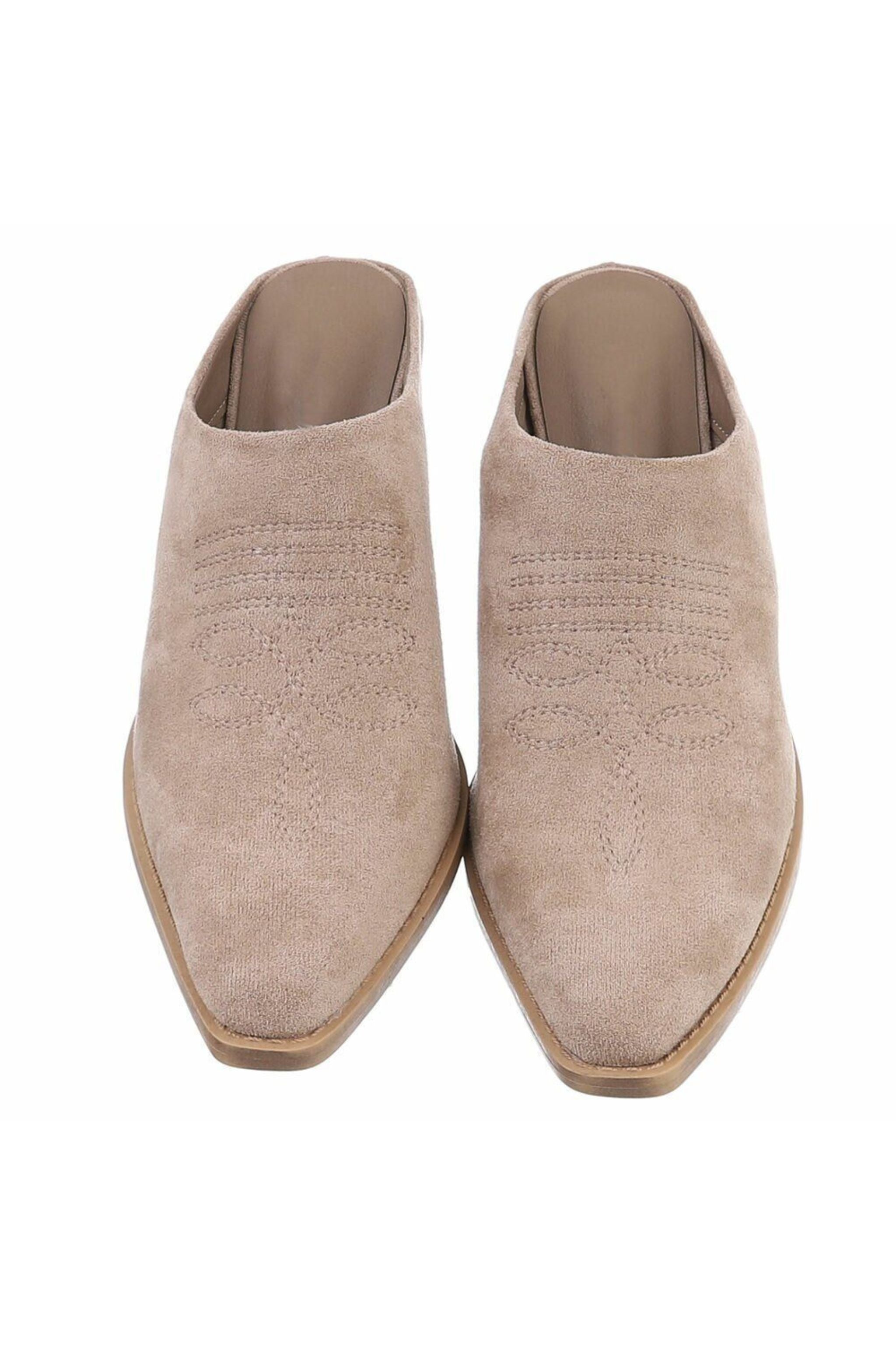 Cowboy Pantoletten mit Absatz, hellbraun