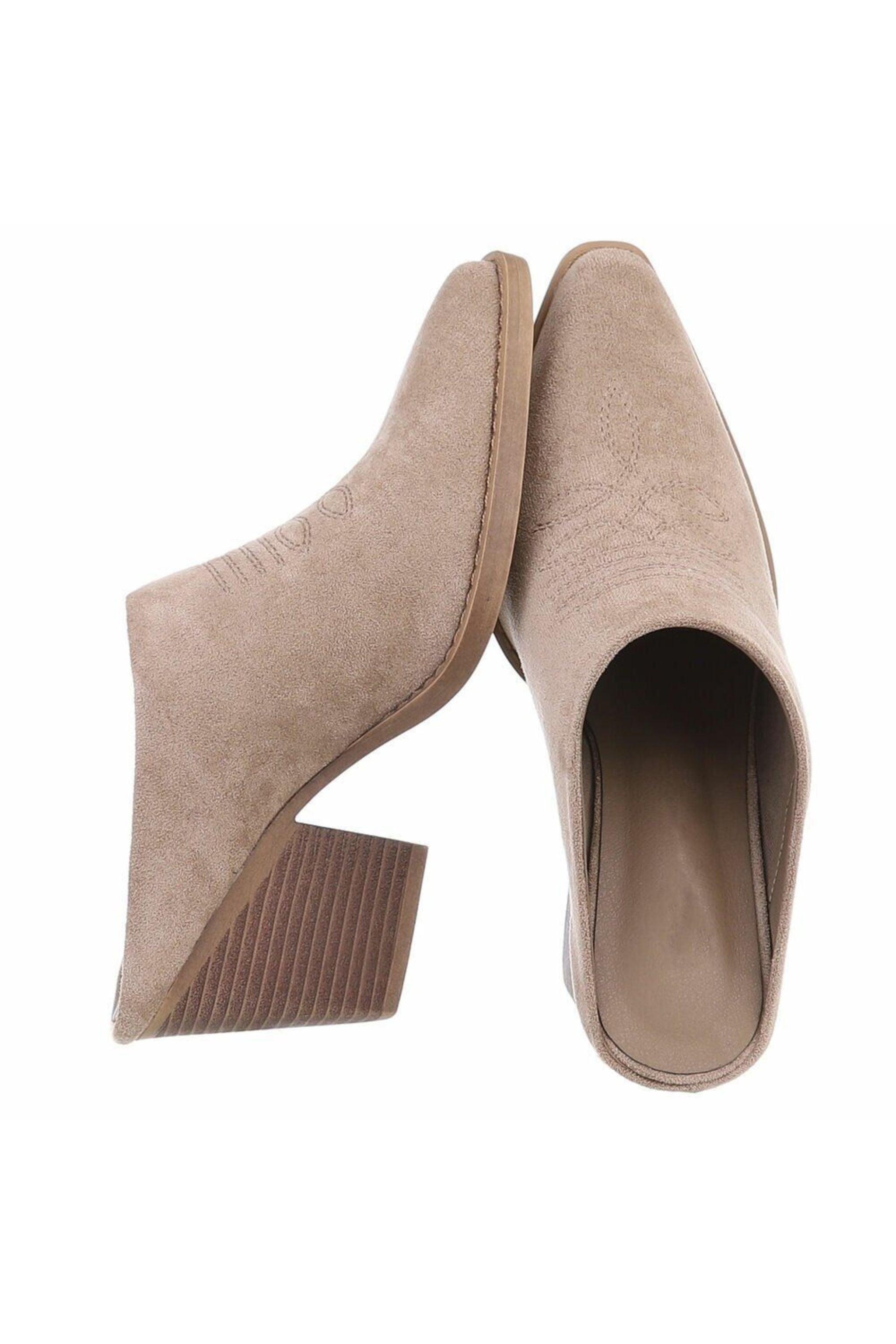 Cowboy Pantoletten mit Absatz, hellbraun