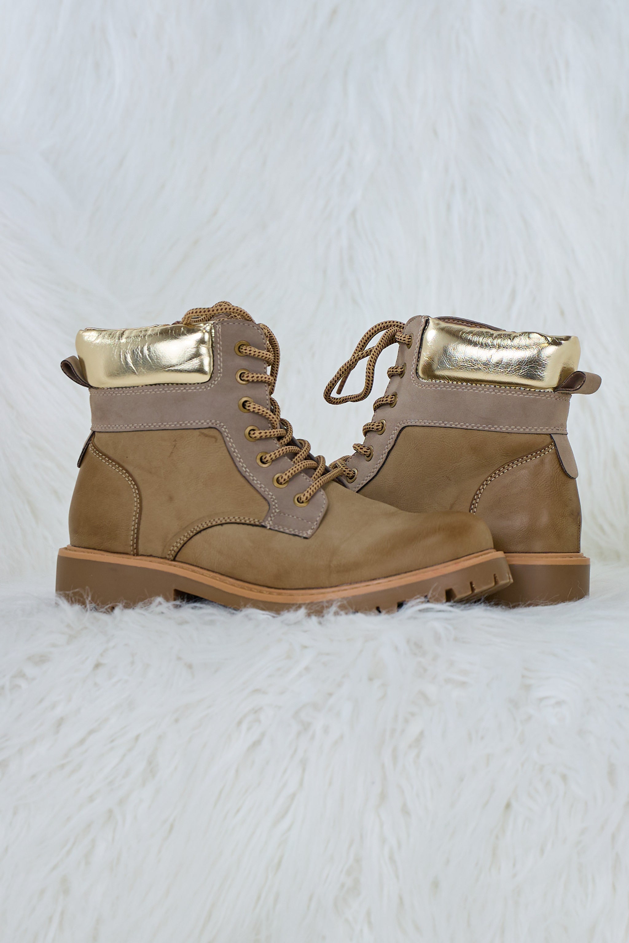 gefütterter Schnürbootie, taupe-braun-gold