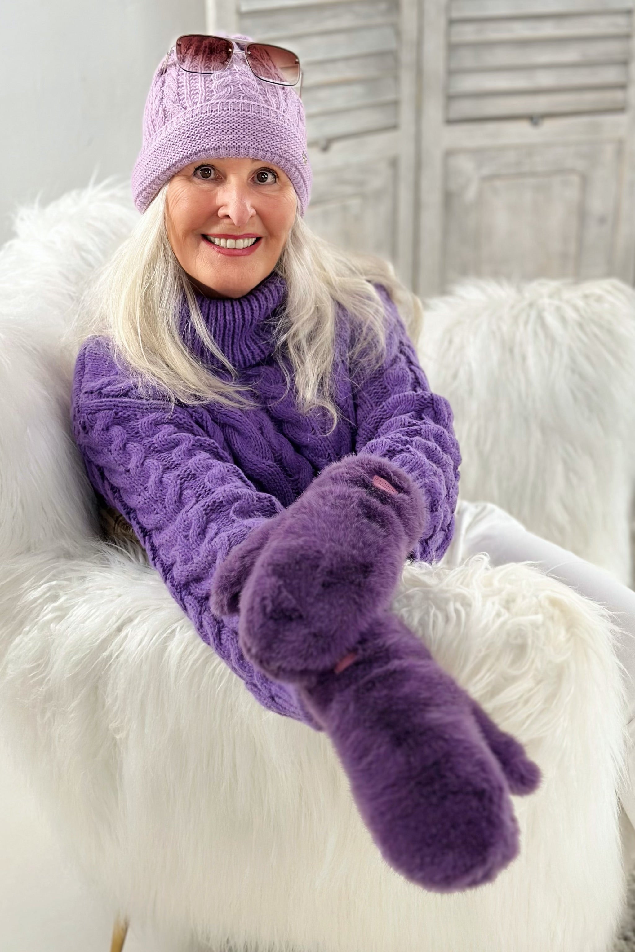 Crop Top Pulli mit Zopfmuster, lila