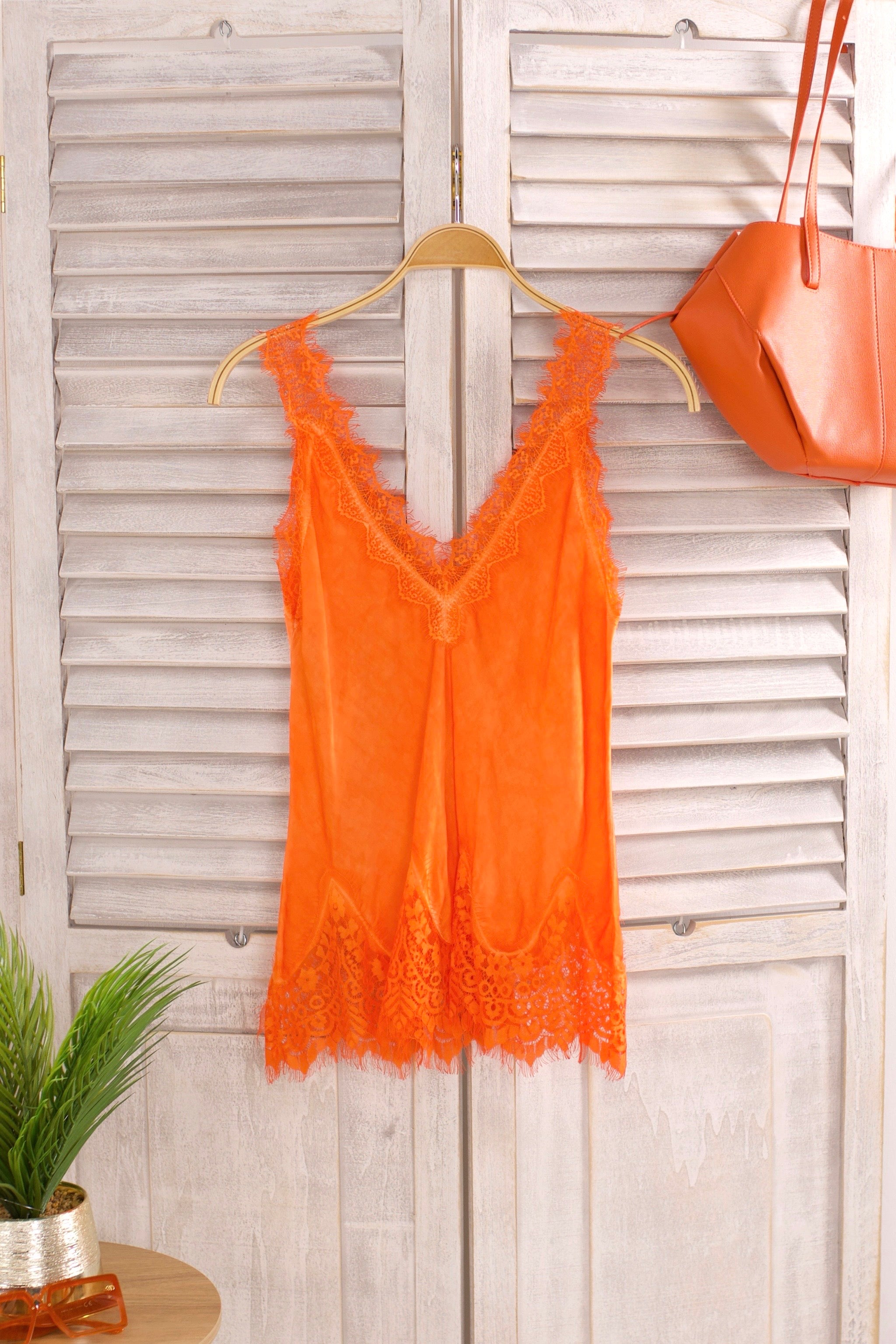 Viscose-Top mit Spitze, orange