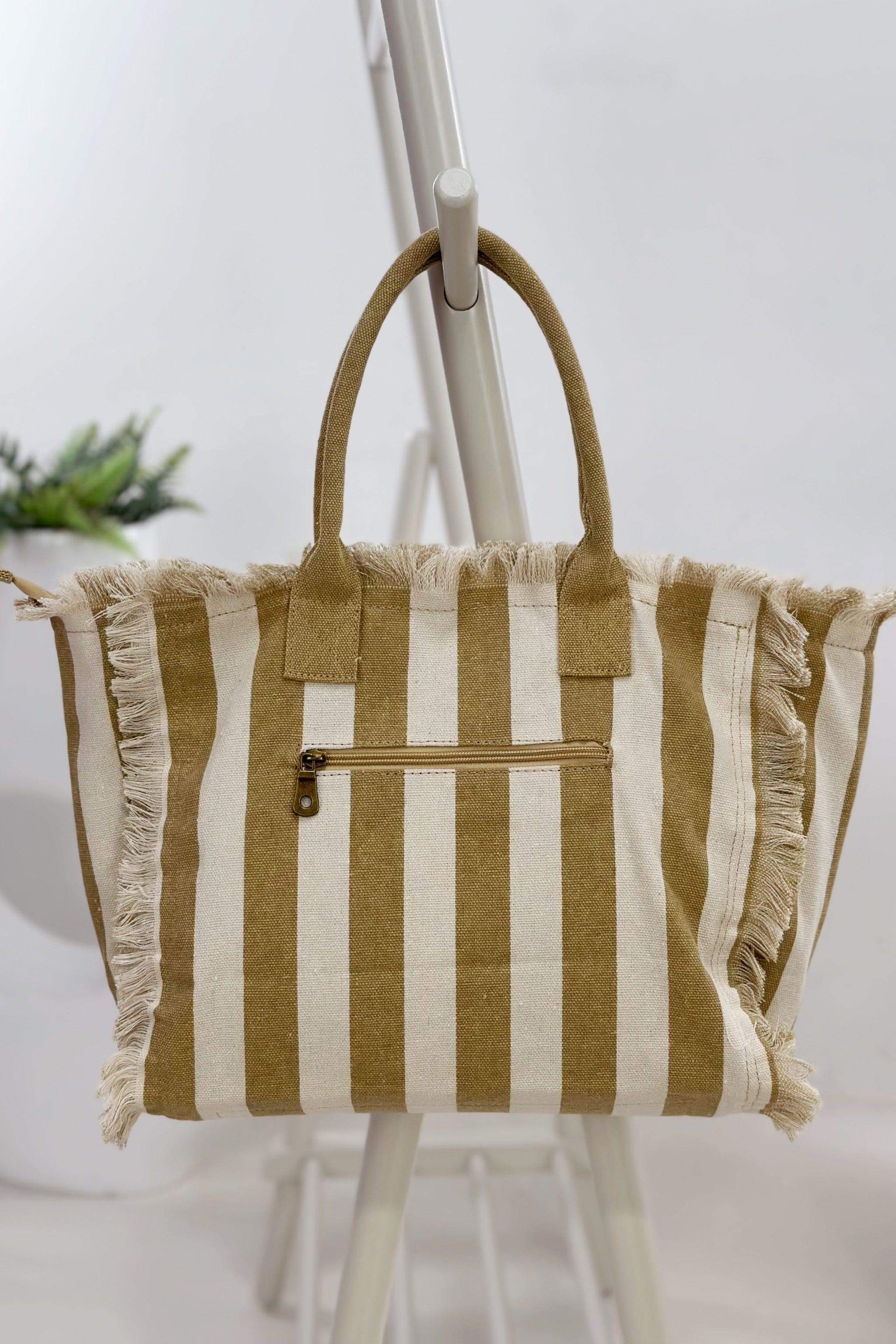 Shopper Summer PARADISE, taupe-creme-gestreift