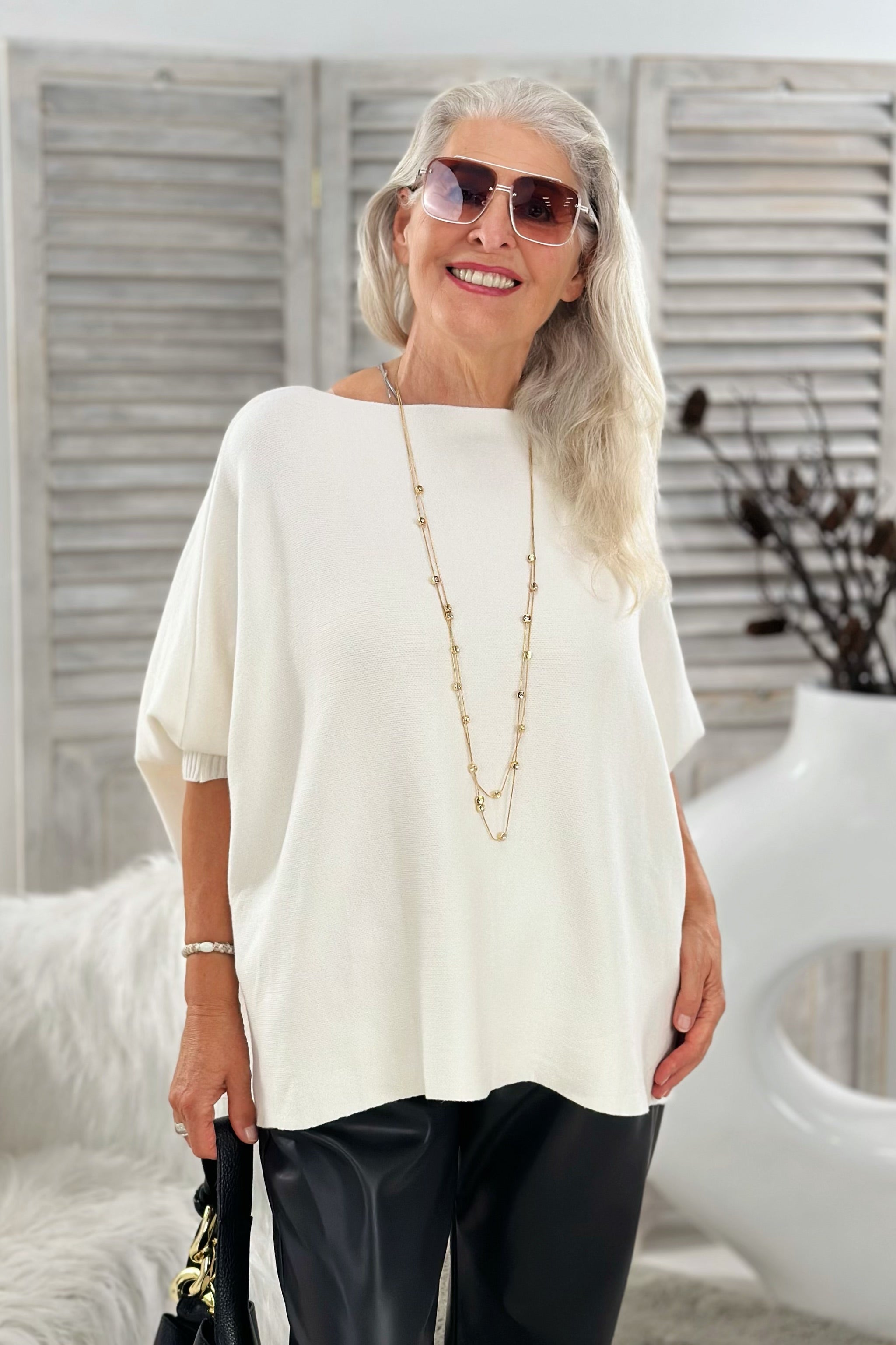 Oversized Pulli - quergestrickt, ecru