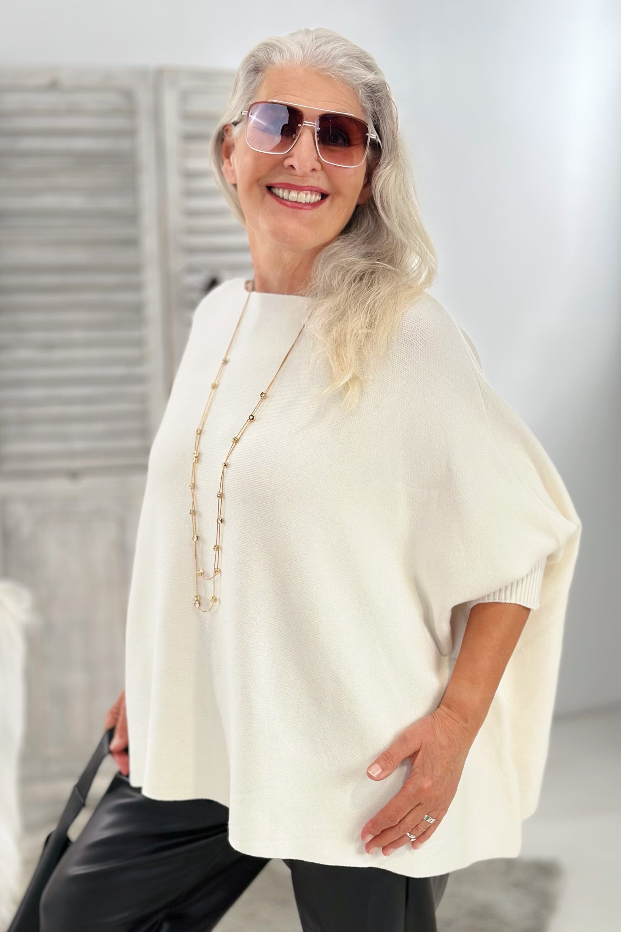 Oversized Pulli - quergestrickt, ecru