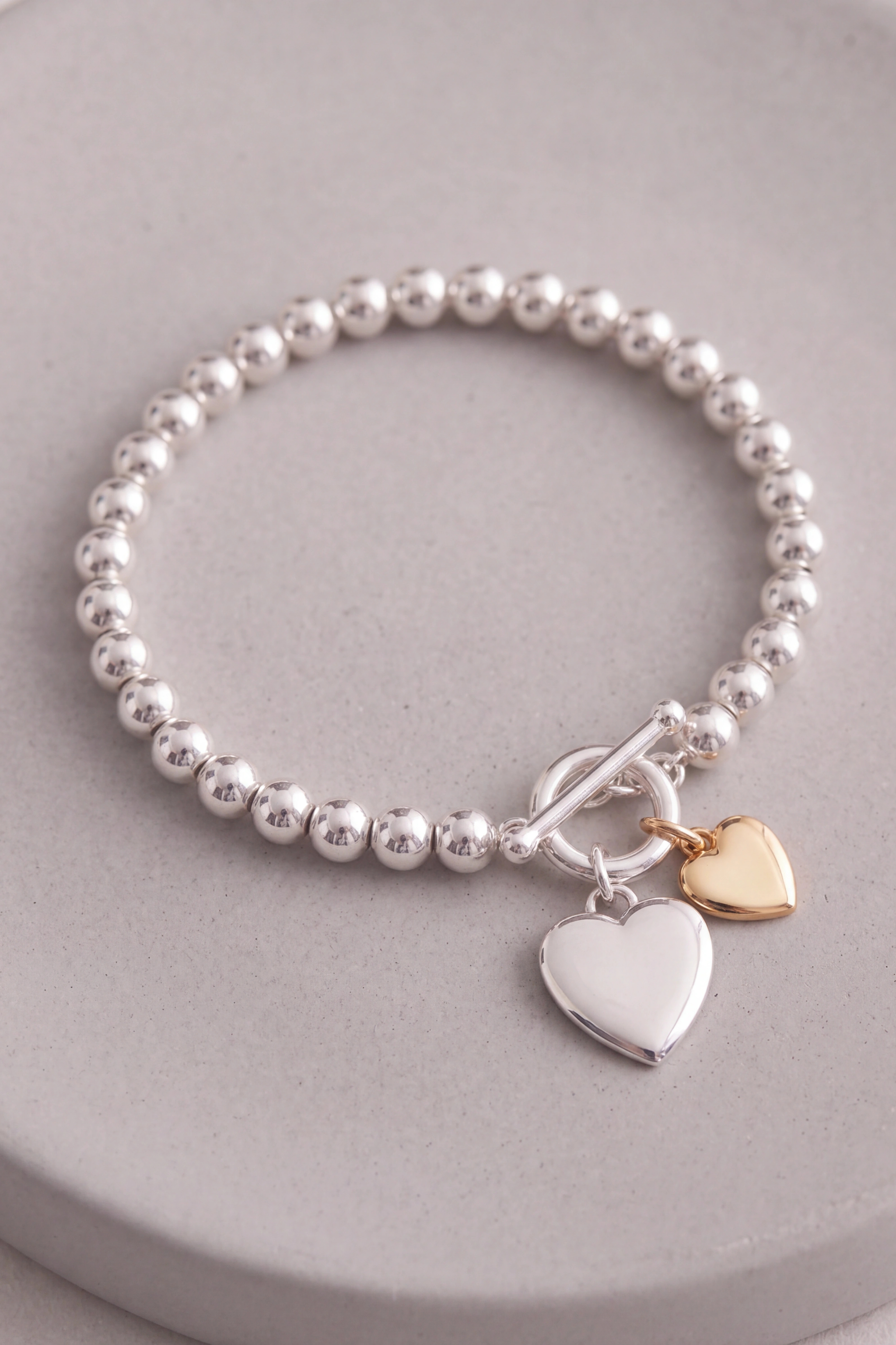 Perlen-Armband mit T-Bar-Verschluss, silber-gold