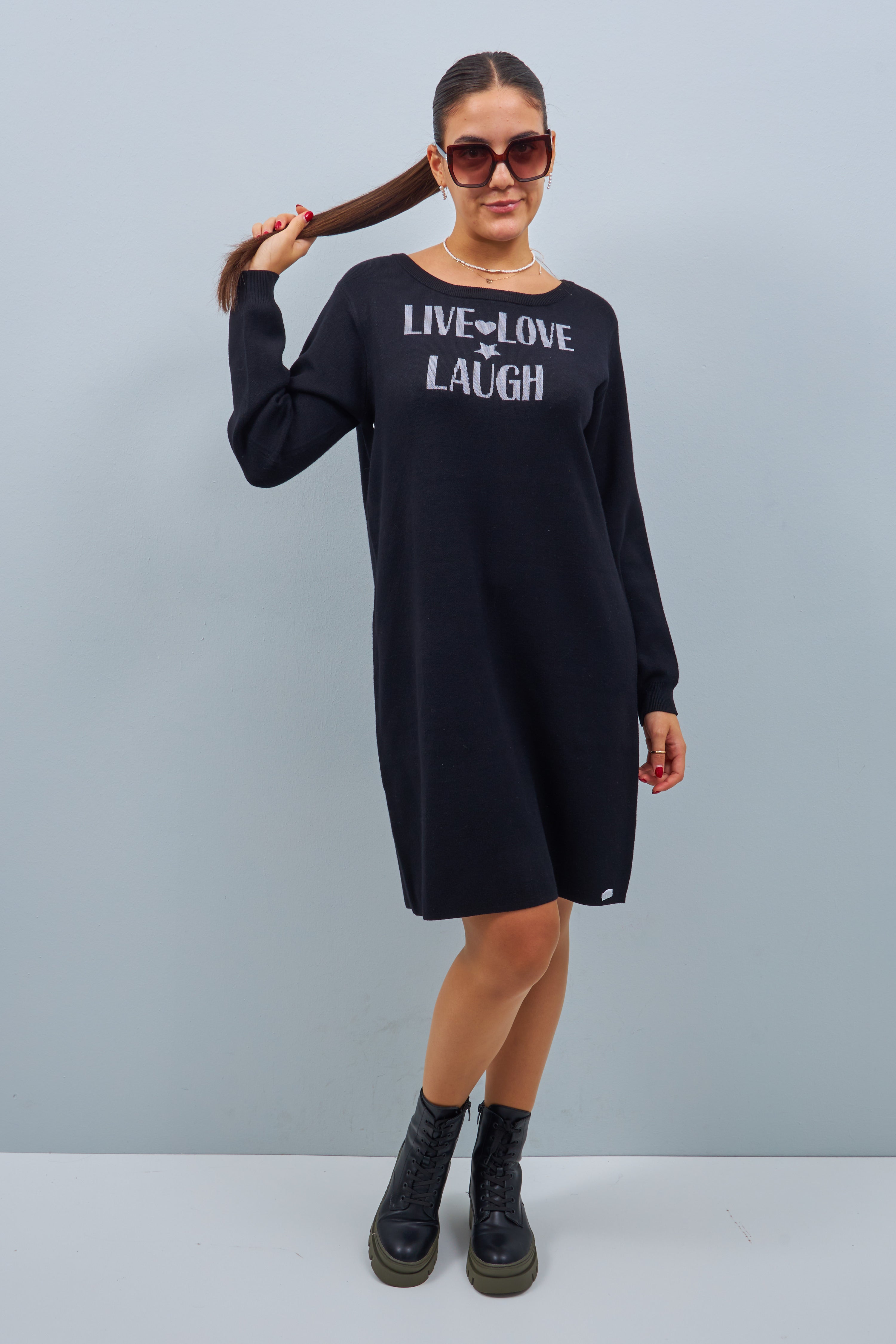 Strickkleid mit Love-Schriftzug, schwarz