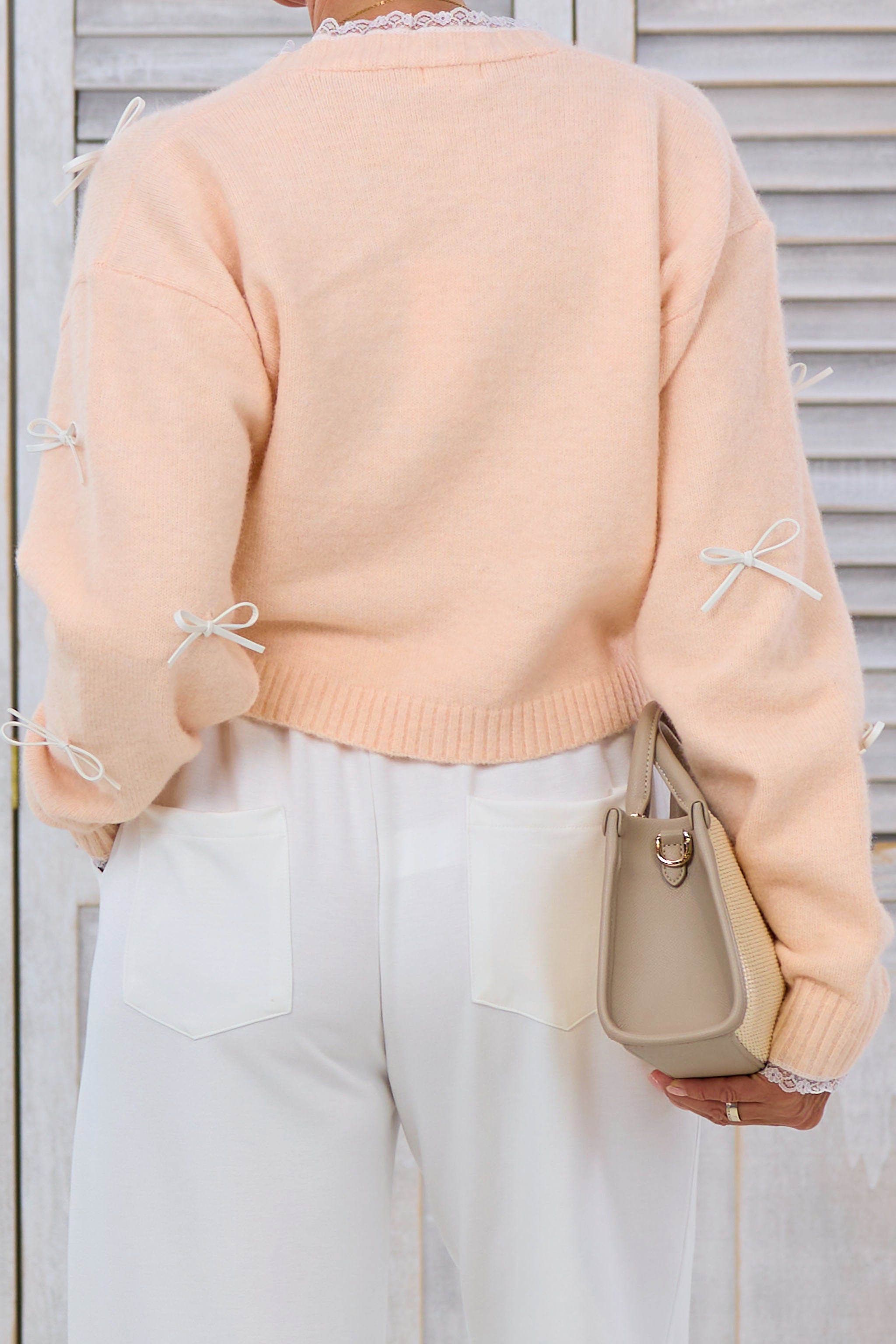 sweet cardigan with bow, light apricot
