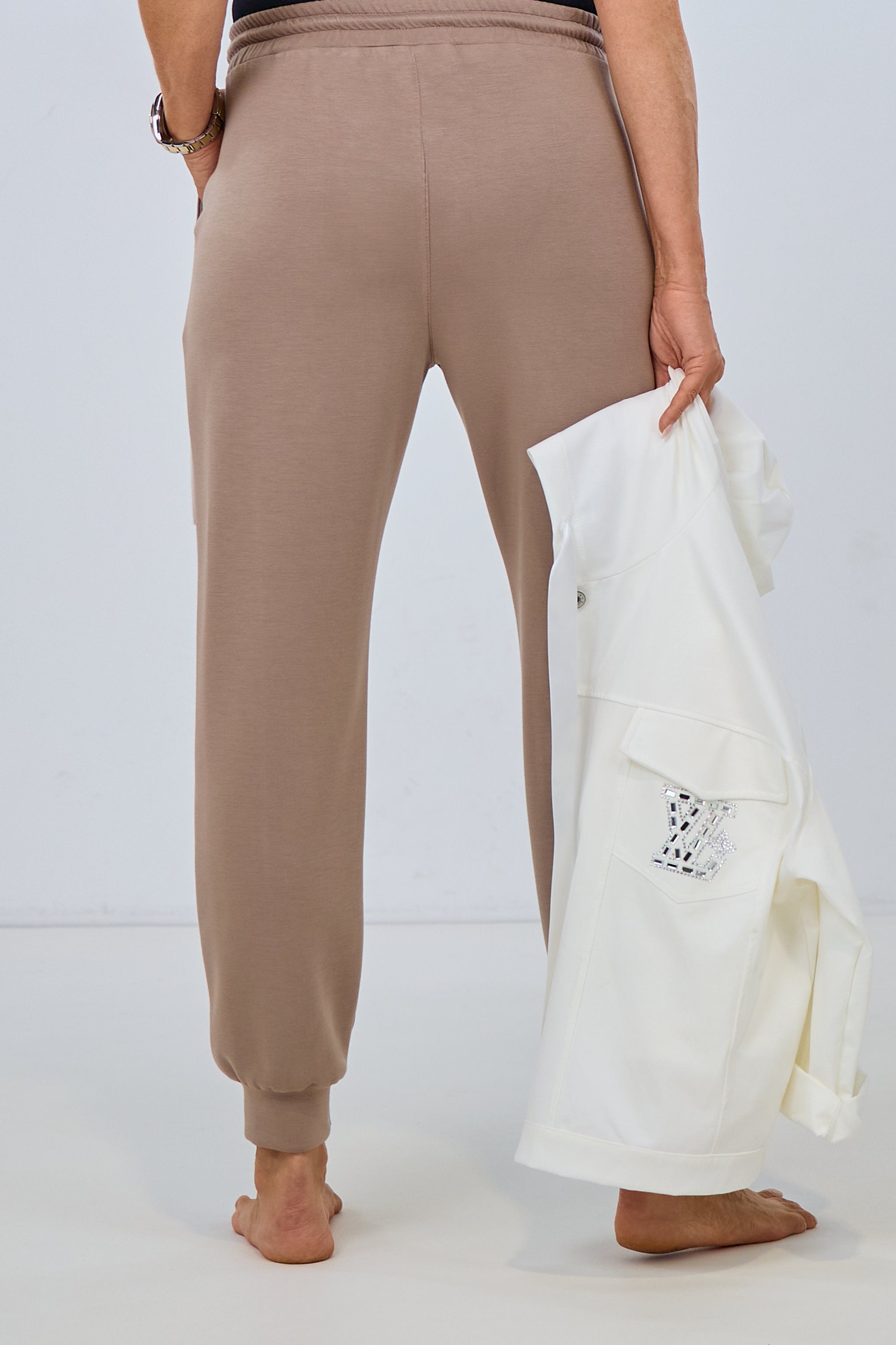 Cozy pants with glitter letter, taupe