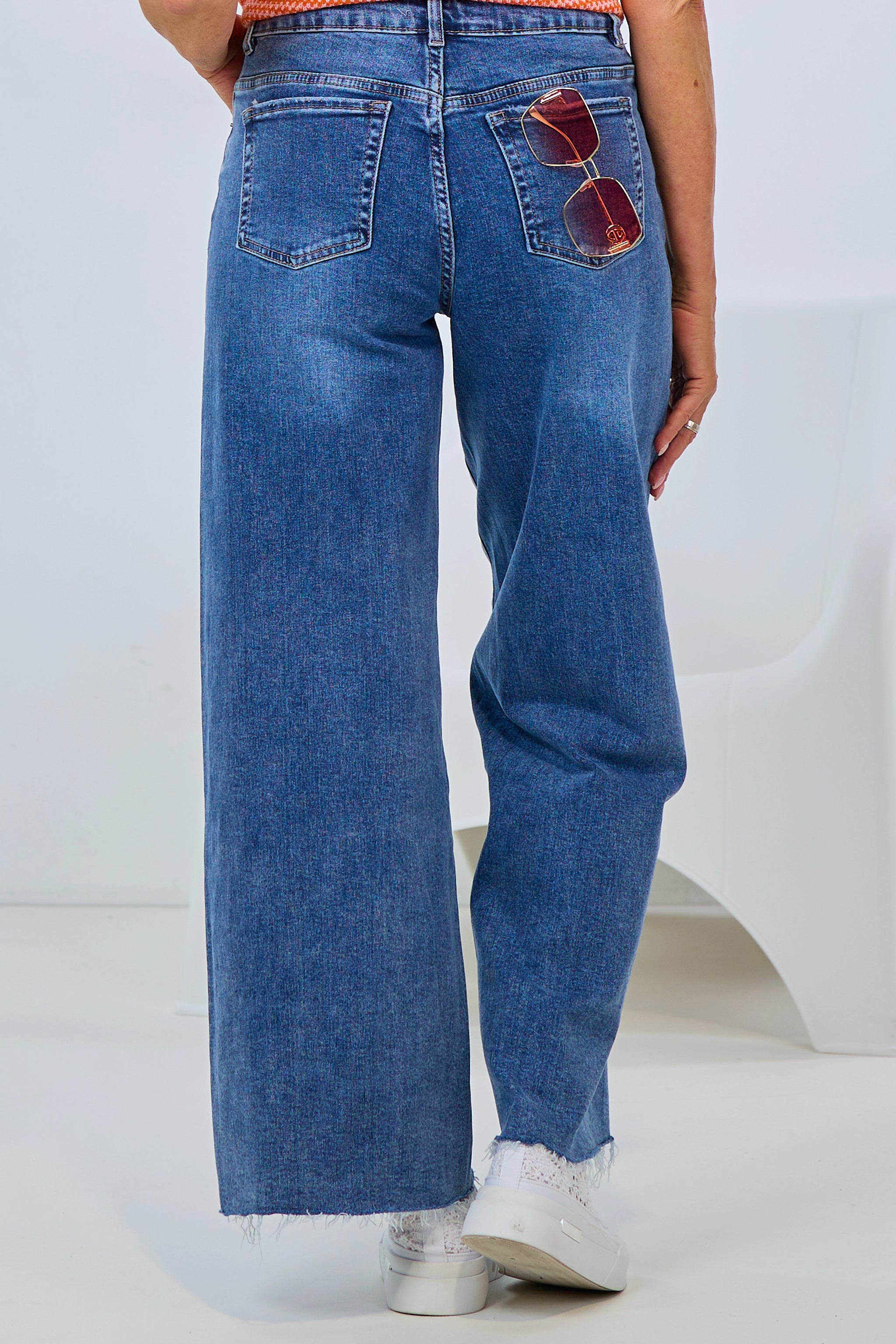 Mid Waist Jeans mit weitem Bein, dark denim