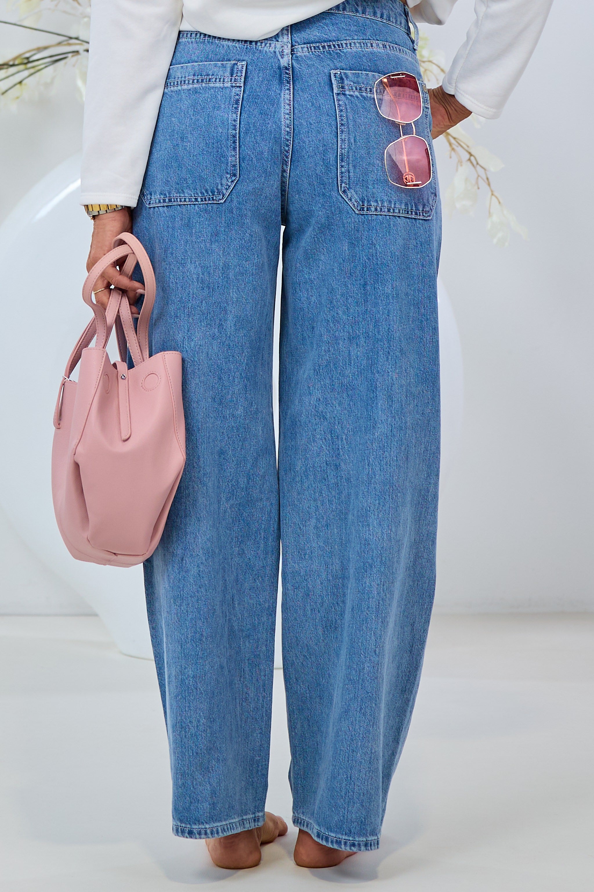 High Waist Jeans with patch pockets, blue