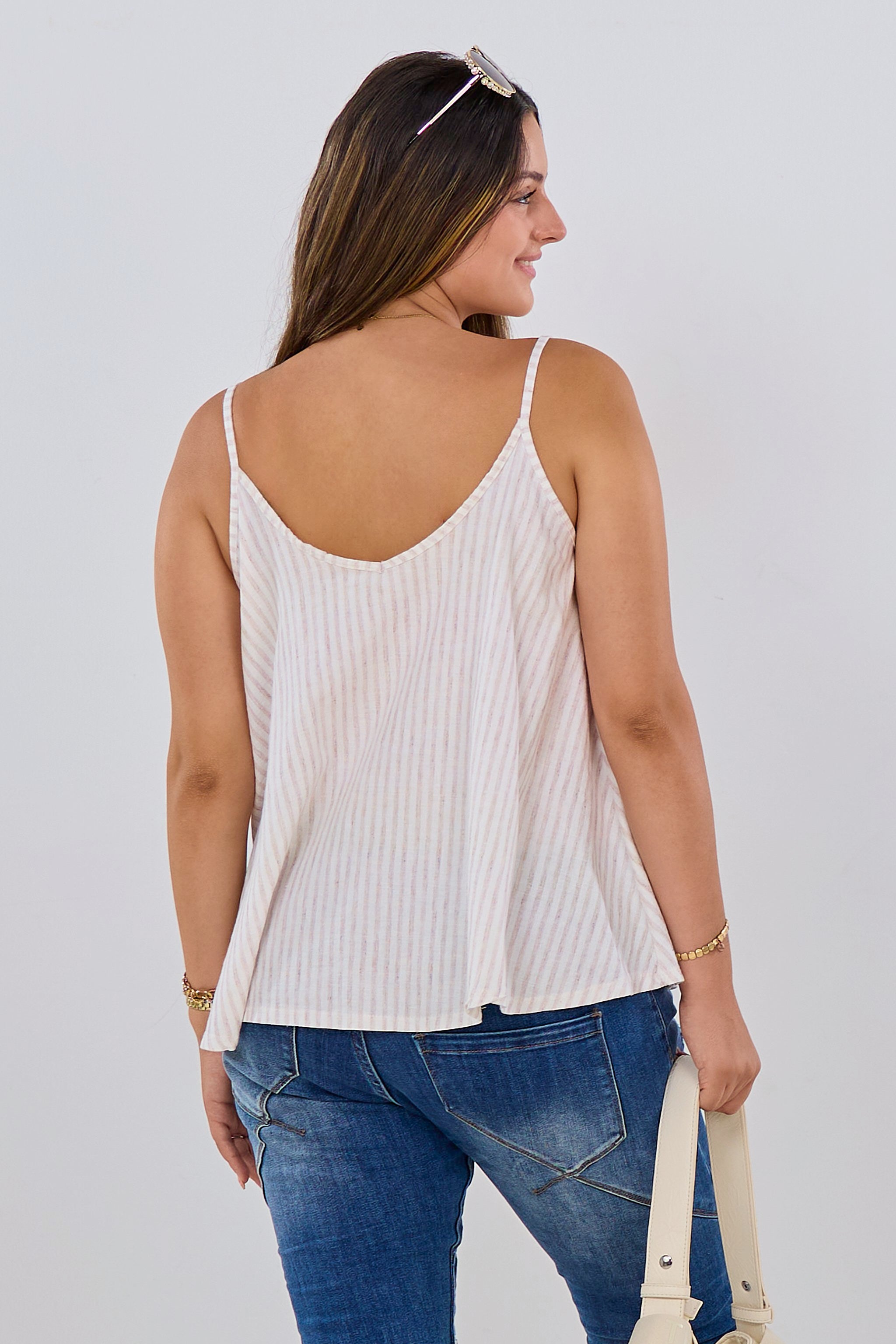 gestreiftes Top, ecru-beige