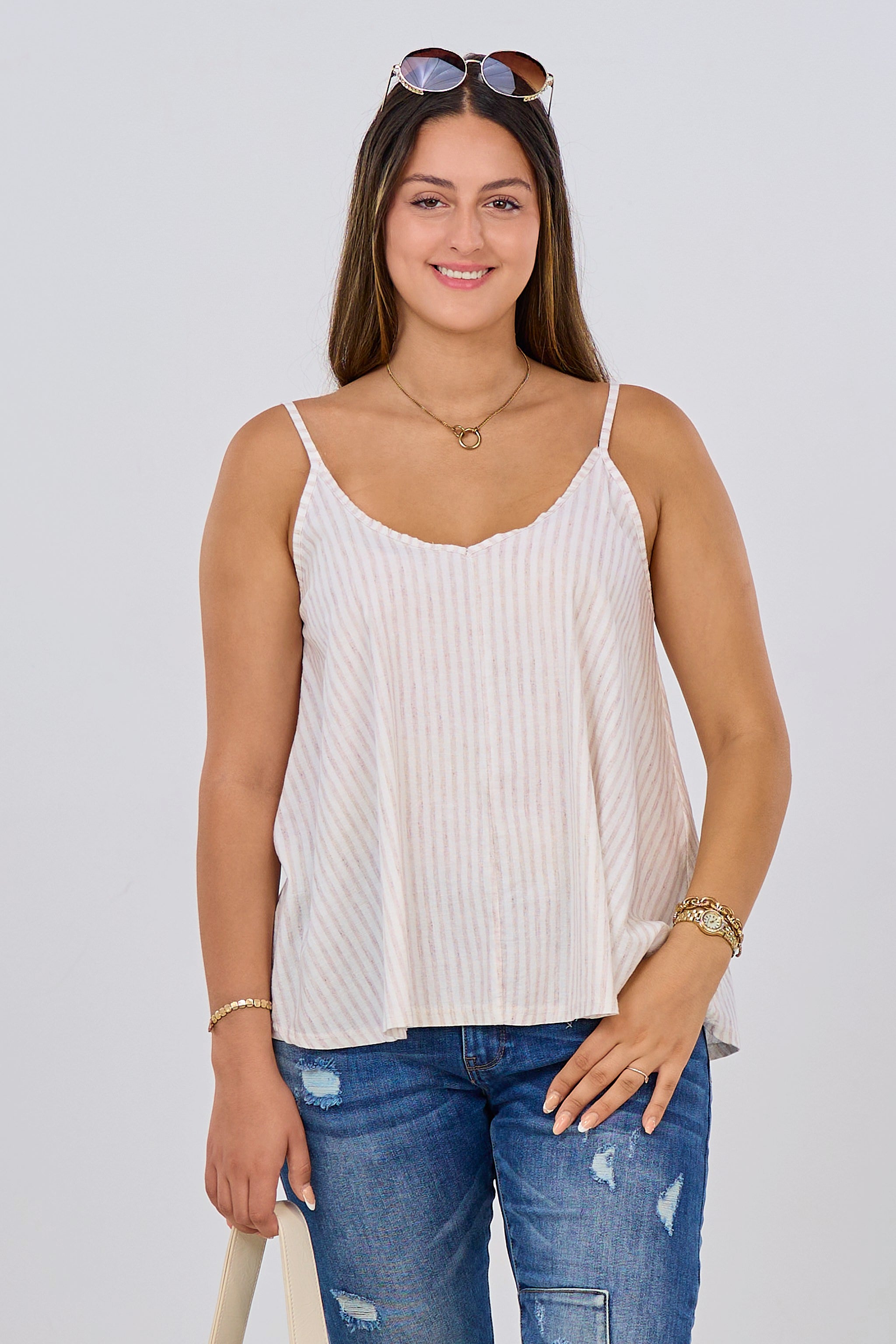 gestreiftes Top, ecru-beige