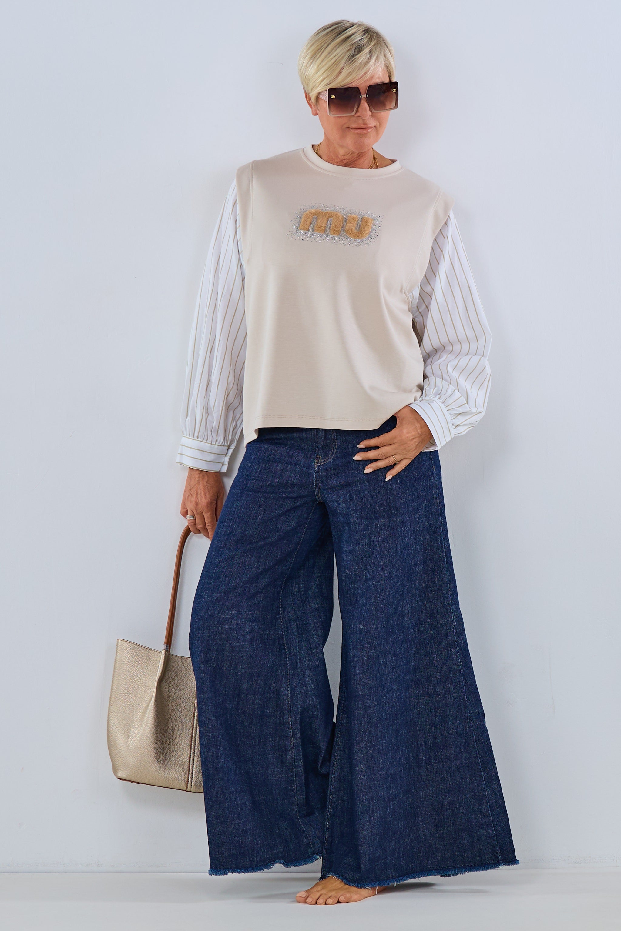 Shirt with blouse sleeves, beige-ecru