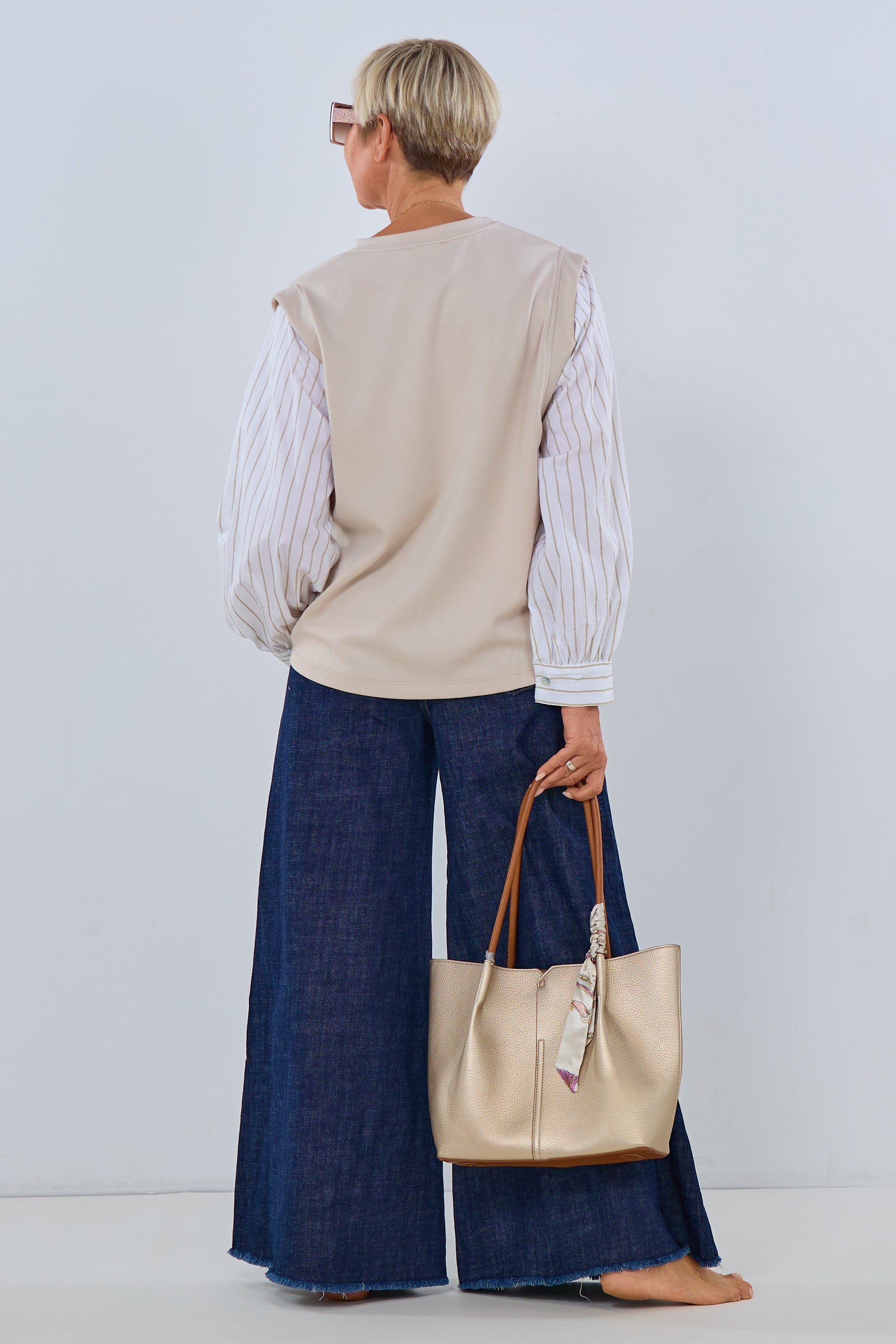 Shirt with blouse sleeves, beige-ecru
