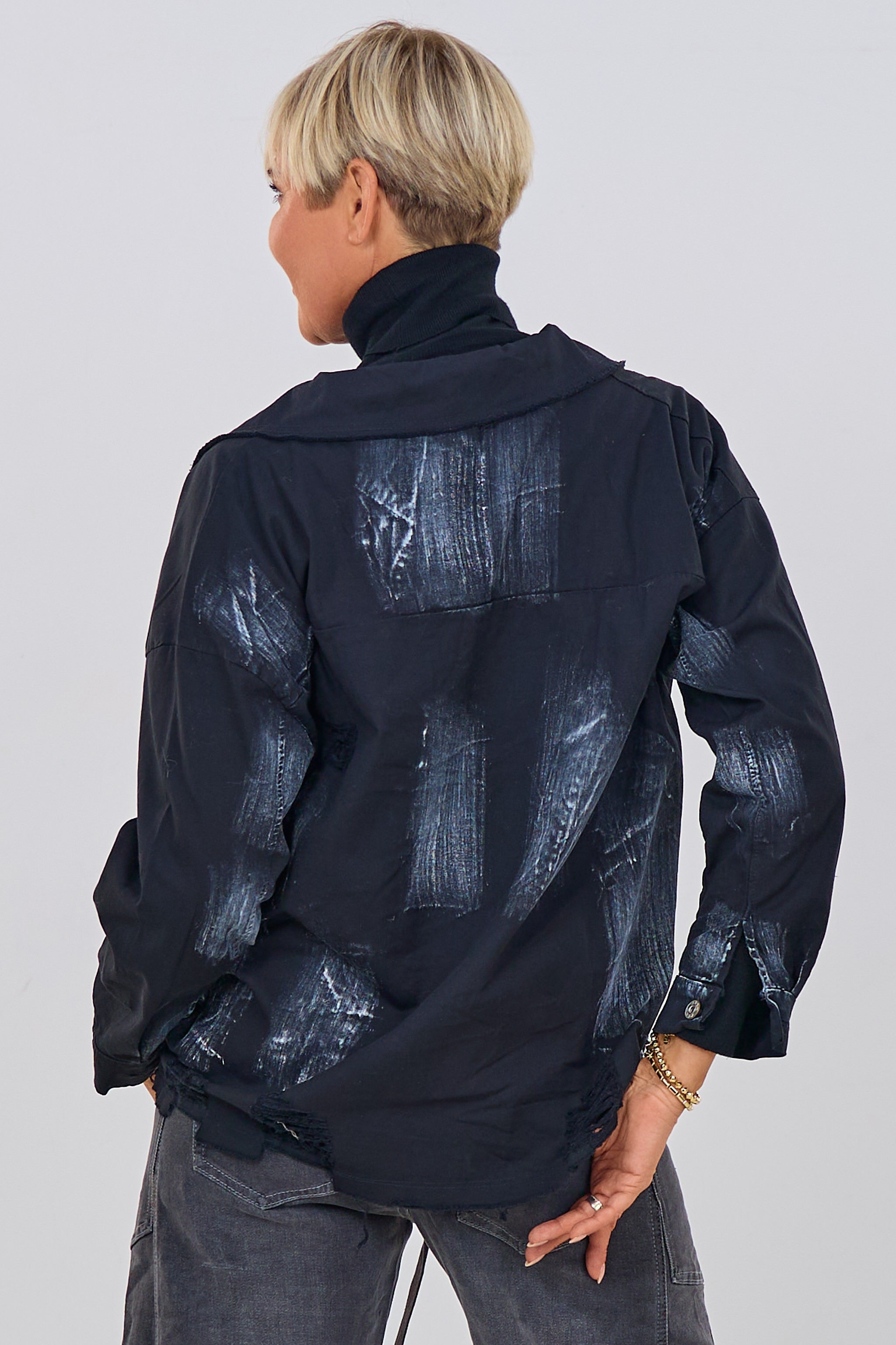 Shirt jacket in used look, black