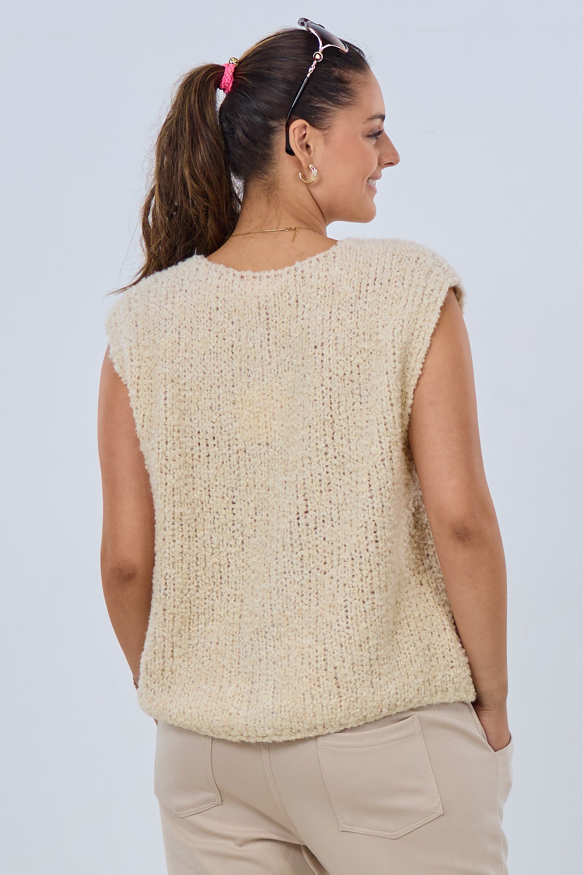 Bouclé vest with heart, beige