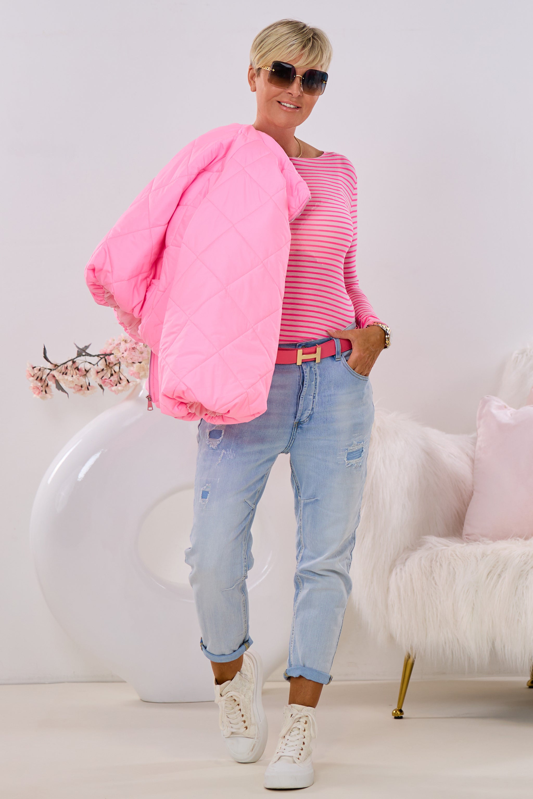 Mid Waist Jeans im used look, hellblau