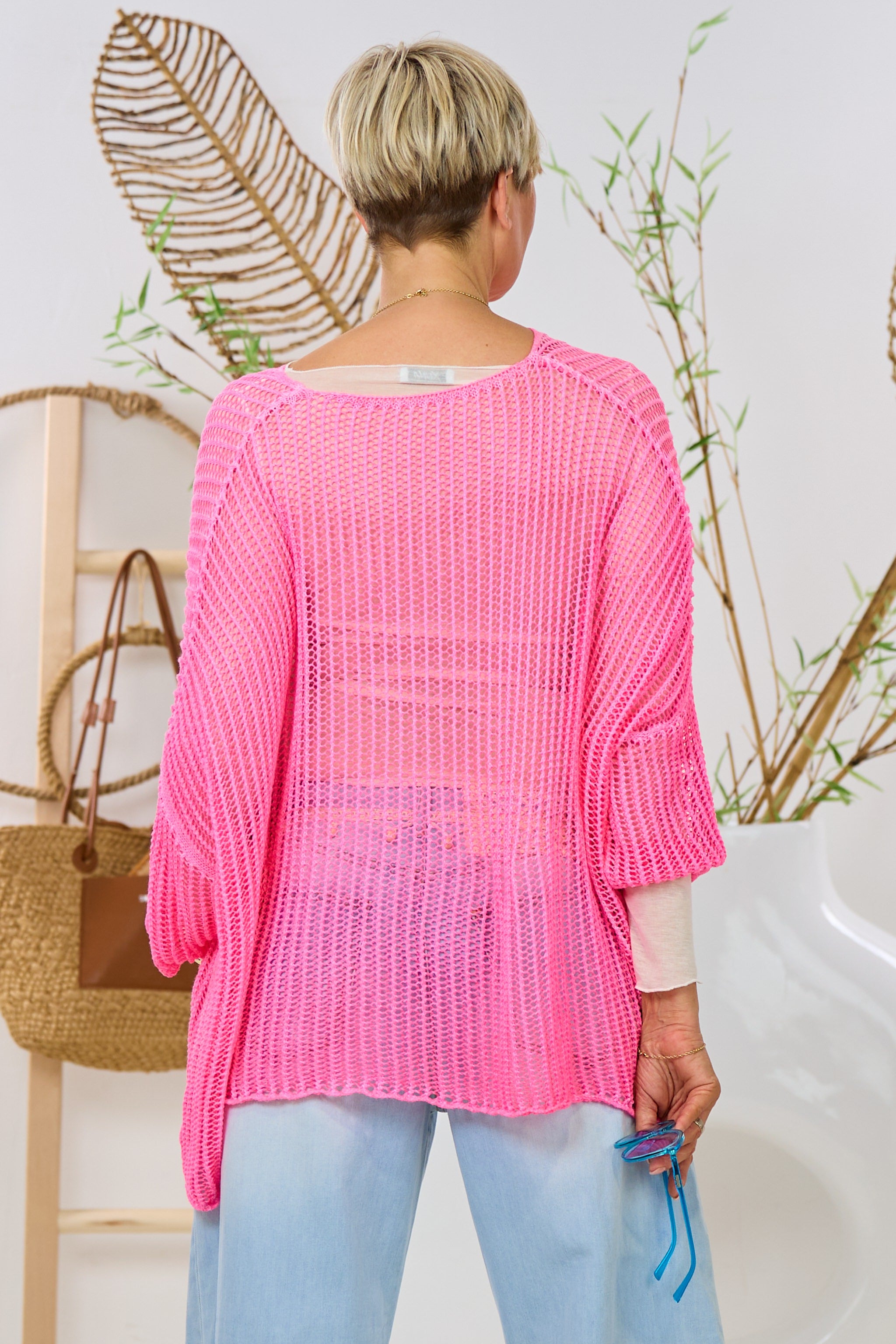 Strickpulli mit LOS ANGELES Flock, pink-candy rosa