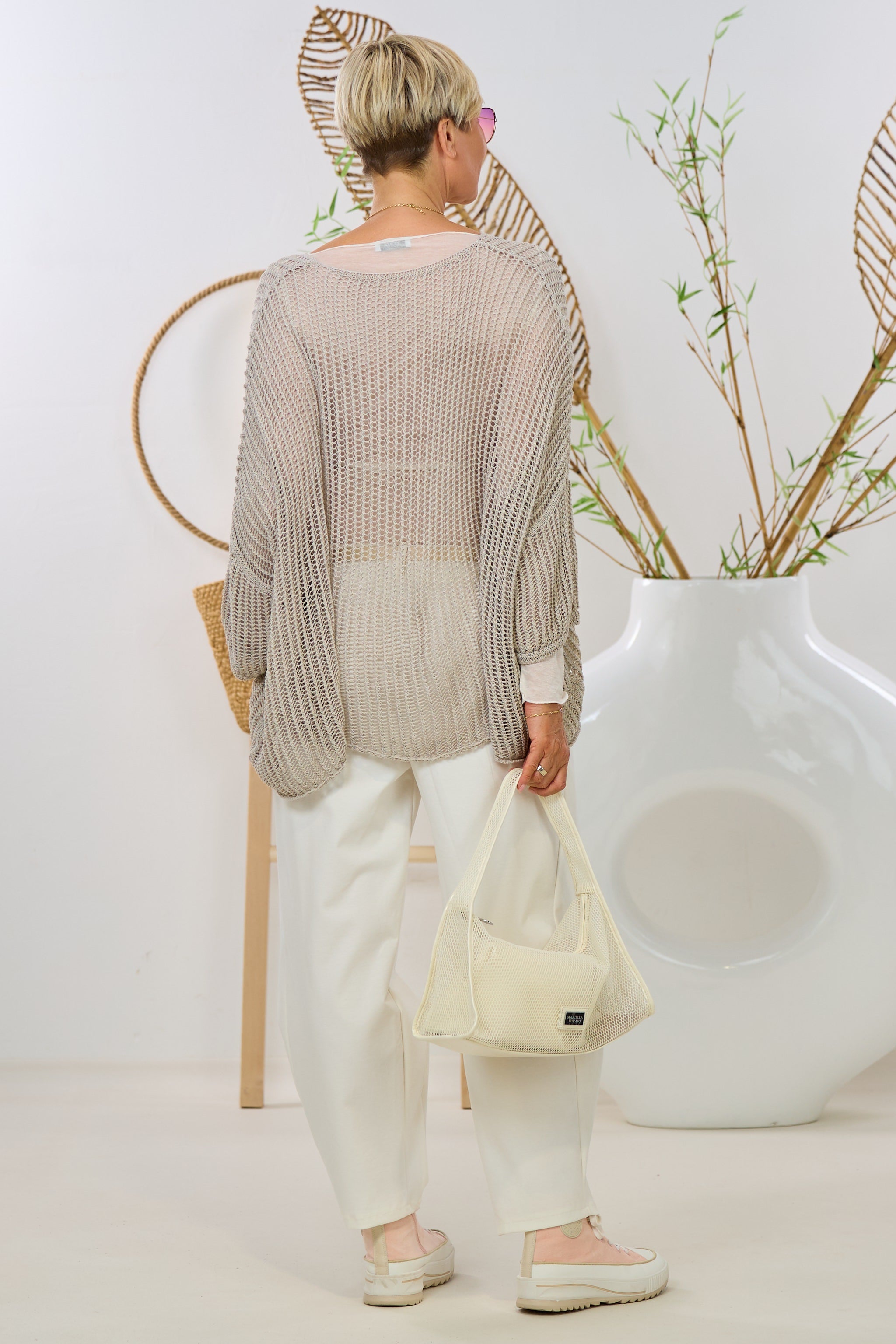 Strickpulli mit LOS ANGELES Flock, taupe-candy rosa