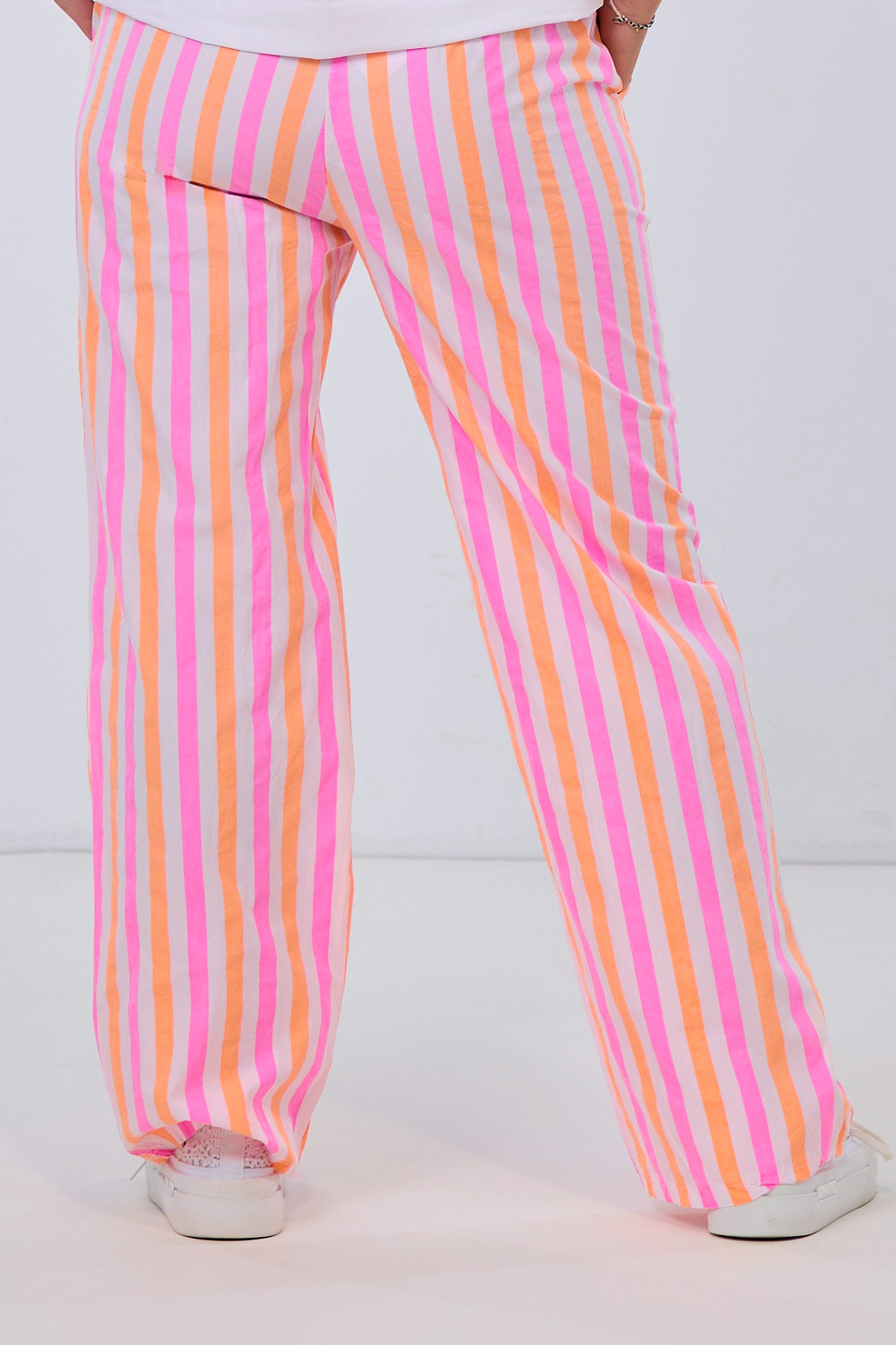 striped pants, ecru-pink-orange
