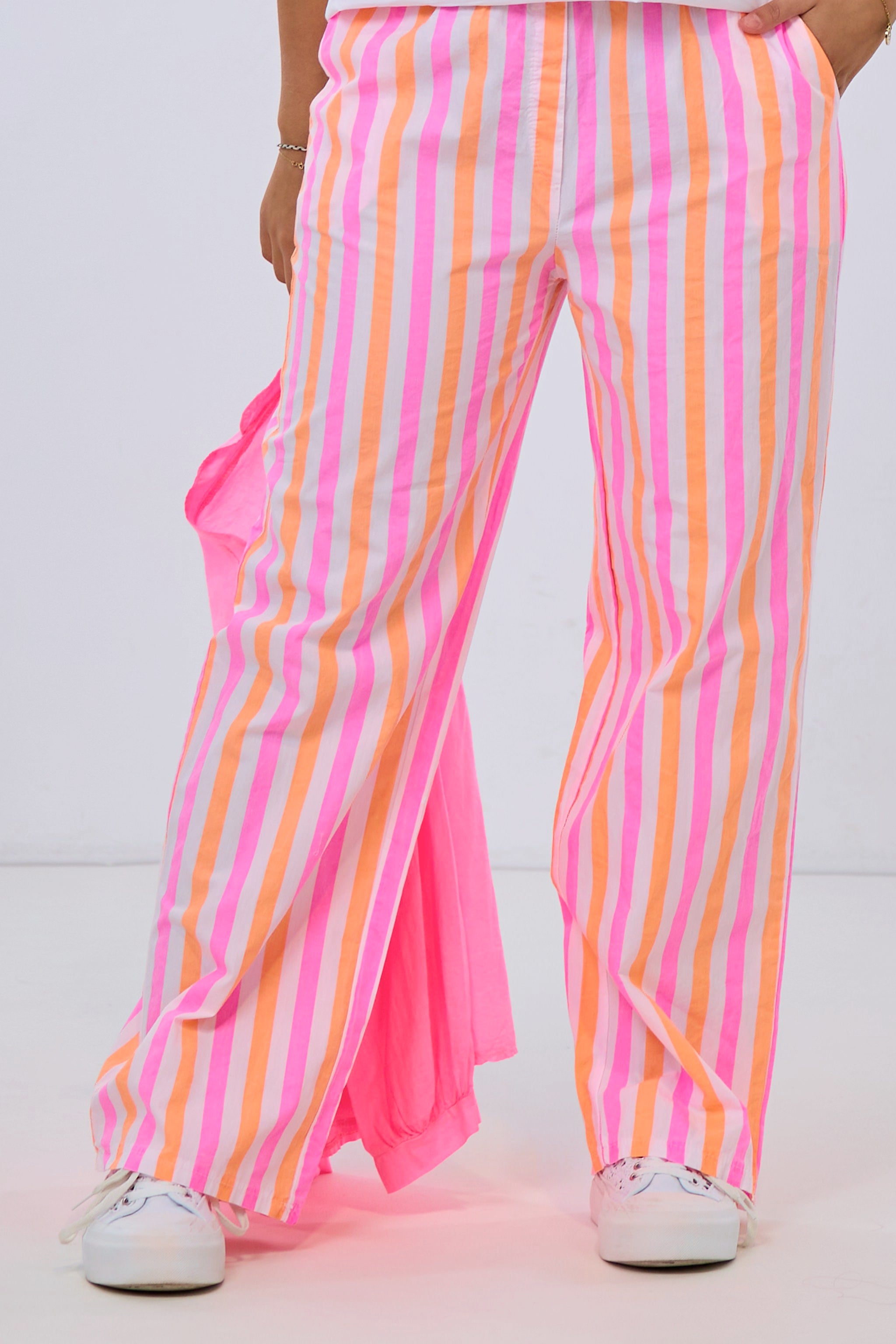 striped pants, ecru-pink-orange