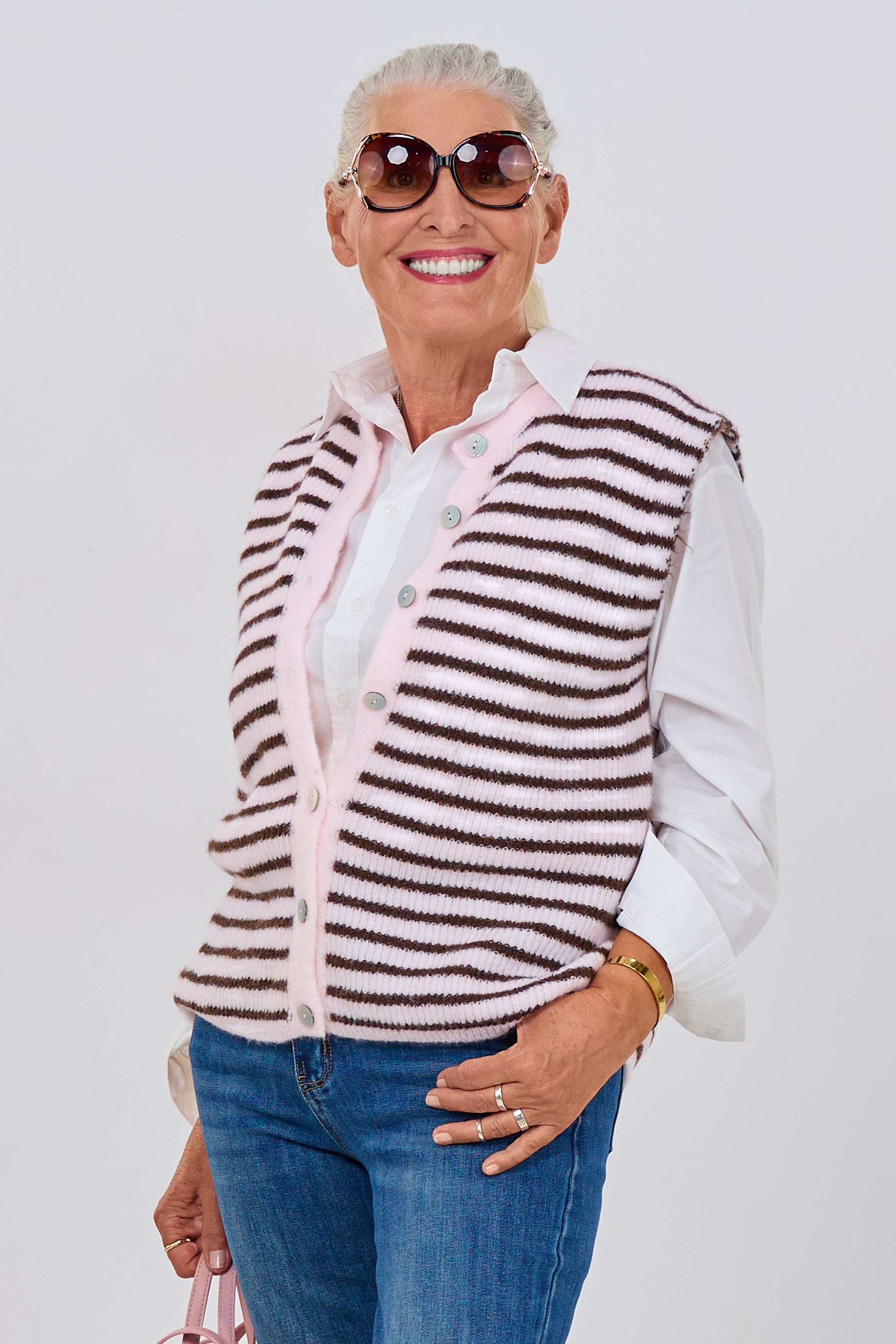 Geringelte Weste, rosa-dunkelbraun