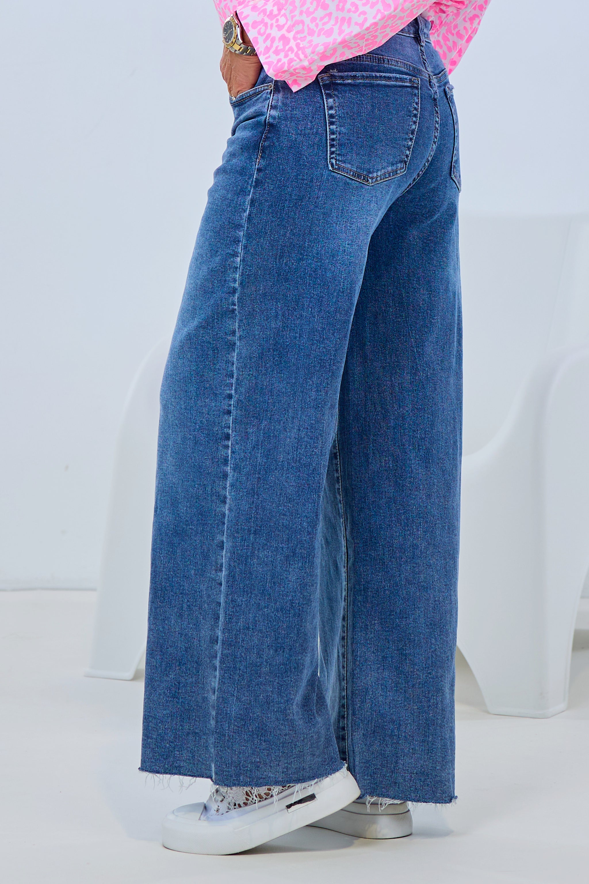 Mid Waist Jeans with Wide Leg, dark denim