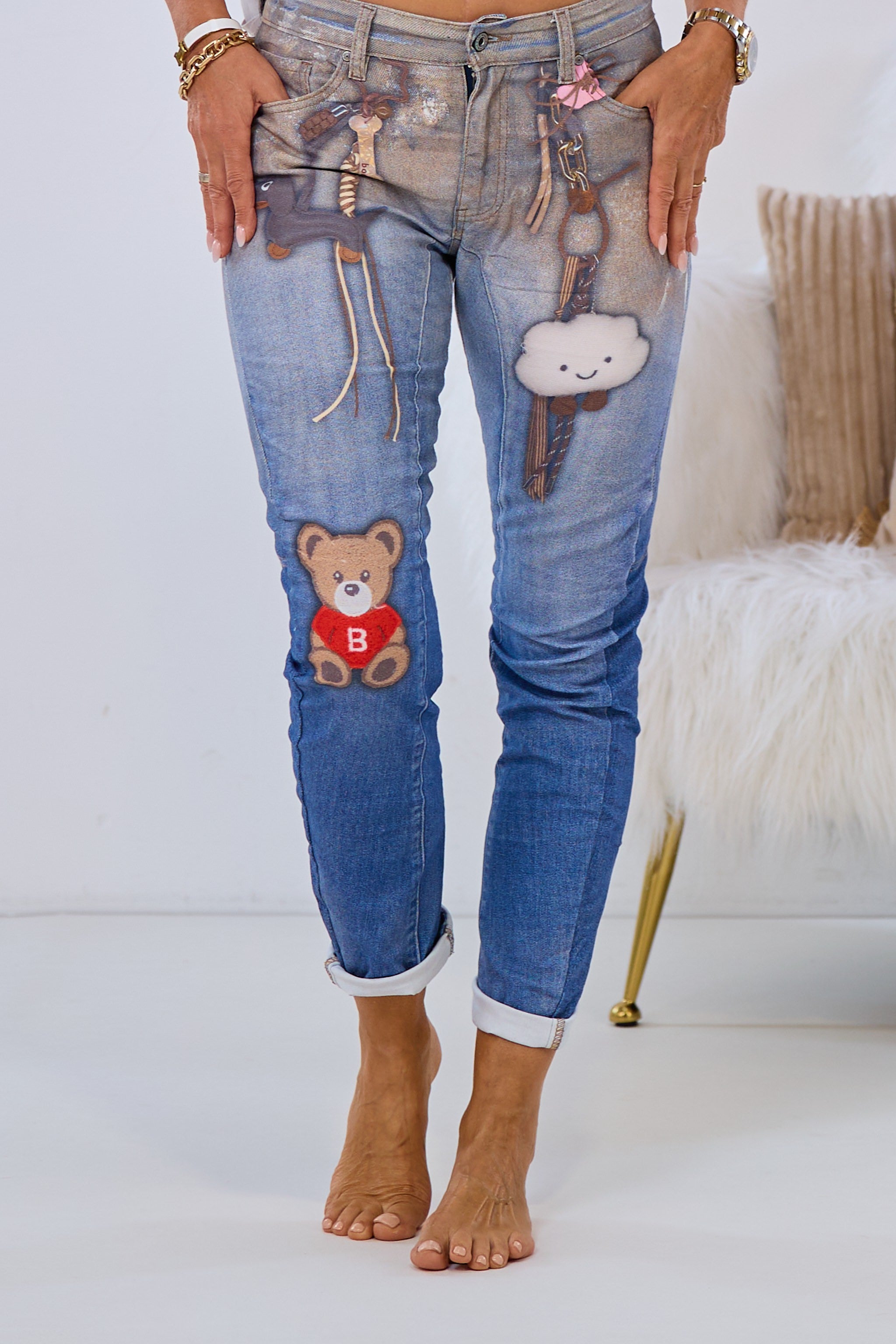 Jeans Bärchen, denim-bunt