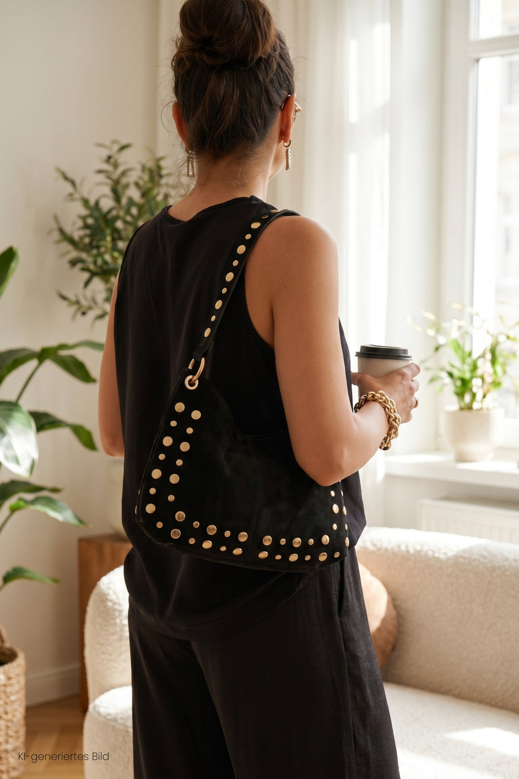 Kleine Tasche mit Nieten, schwarz