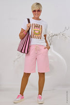 T-Shirt mit süßem Fischmotiv, weiß-braun